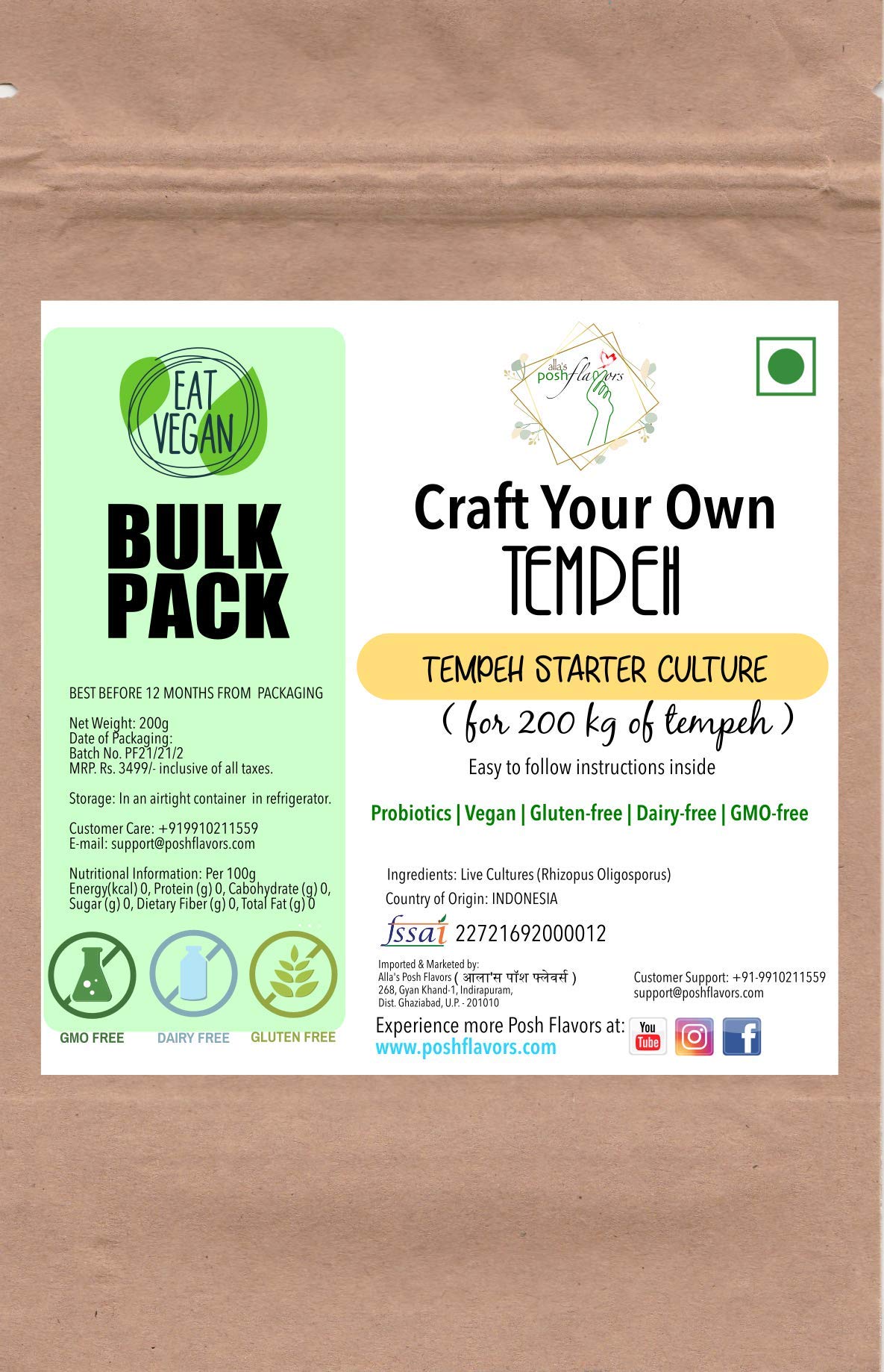 Buy Alla's Posh Flavors Tempeh Starter Culture Make Indonesian Tempeh