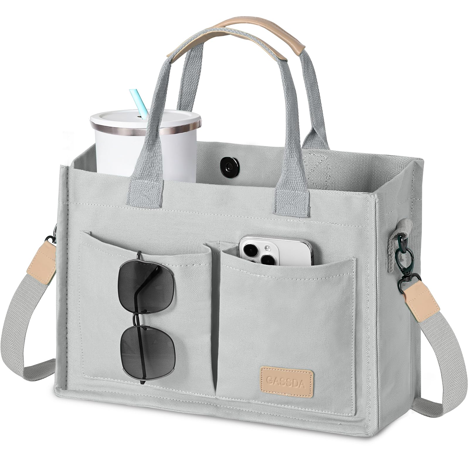 GASSDA Canvas Tote Bag for Women Crossbody Work Purse with Pockets Top Handle Handbag Satchel Bags for Travel Nurse Teacher