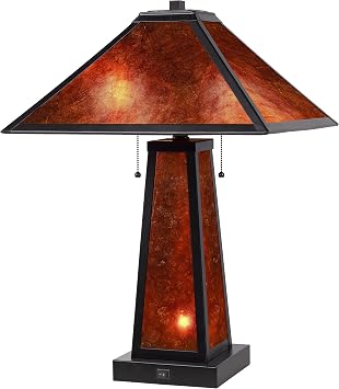 Cal 60W x 2 Nogales Mission Style mica Table lamp with 7W Night Light Night Light Bulb Included
