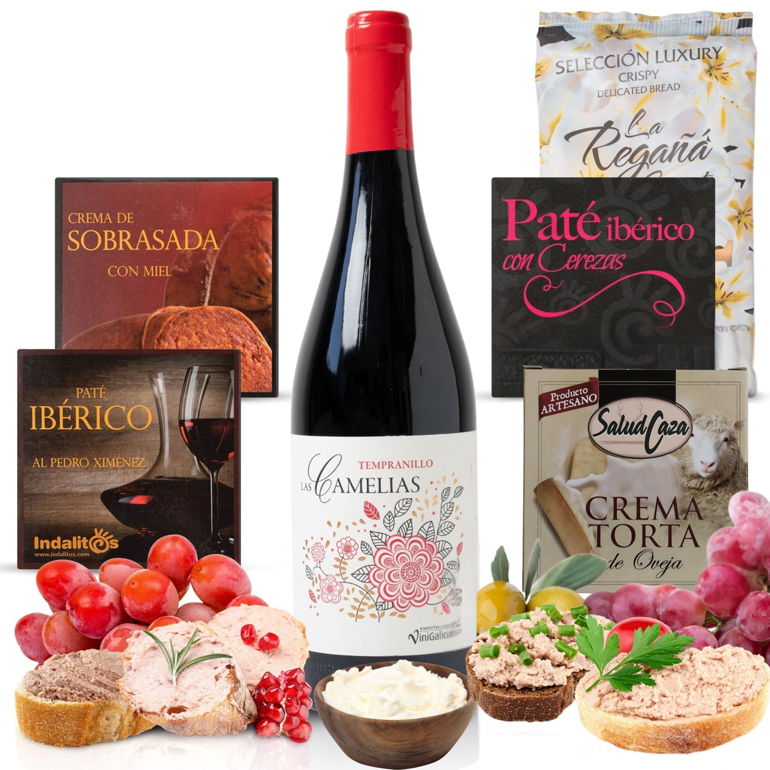 UNIVERSO GOURMET | Gourmet Gift Basket | Tempranillo Red Wine 75cl + Iberian Patés and Creams 70g | Artisan Scolding | Spanish Delicatessen to Taste or Surprise | Christmas Basket