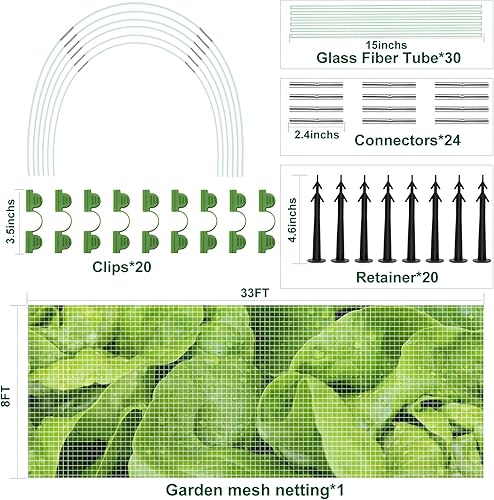 Miniatura 3 de WADEO Kit de malla de jardín para camas elevadas, cubiertas de invernadero de 8 x 33 pies para protección del jardín, red de insectos para pájaros