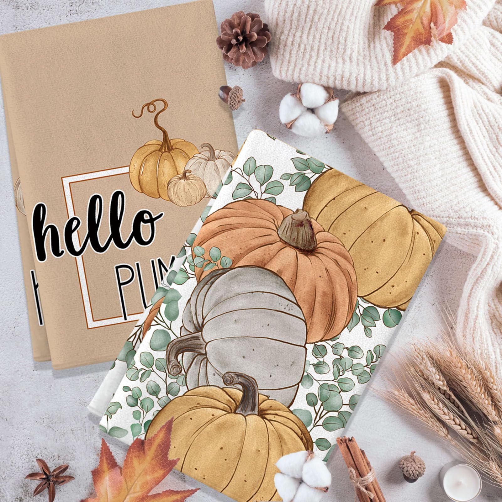 Hello Pumpkin Küchentücher – Boho-Leoparden-Regenbogen-Kürbis Design, 40,6 X 61 Cm, Mikrofaser