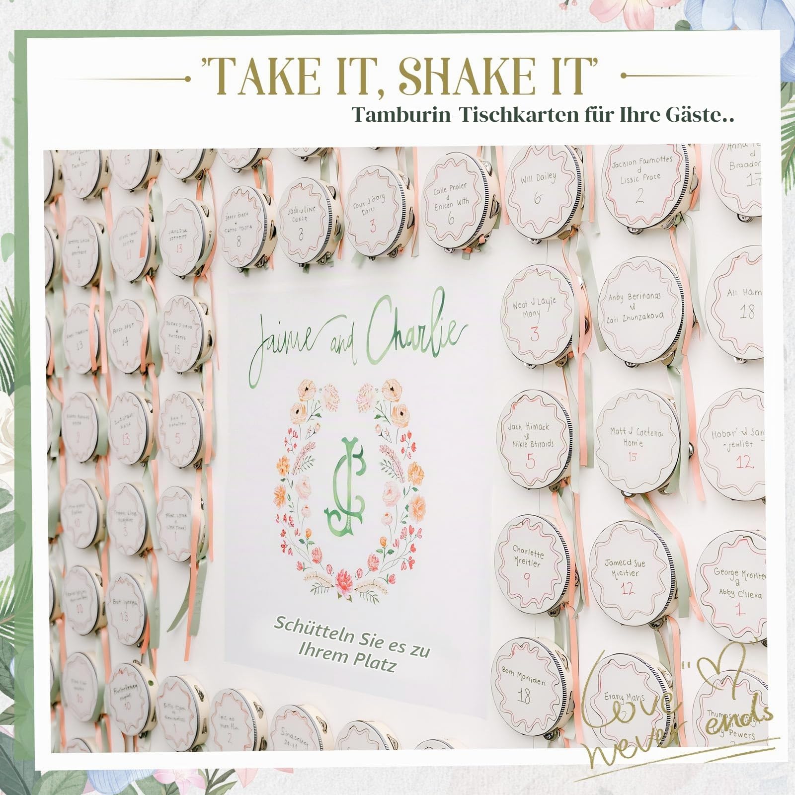 Hochzeits-Tamburine für Erwachsene, 10,2 cm, aus Holz, Handtrommel mit Metallschellen, Geschenkanhänger, weißes Tamburin, Geschenk, Musikinstrument für Kirche, Hochzeit, Party, Gastgeschenk, 60