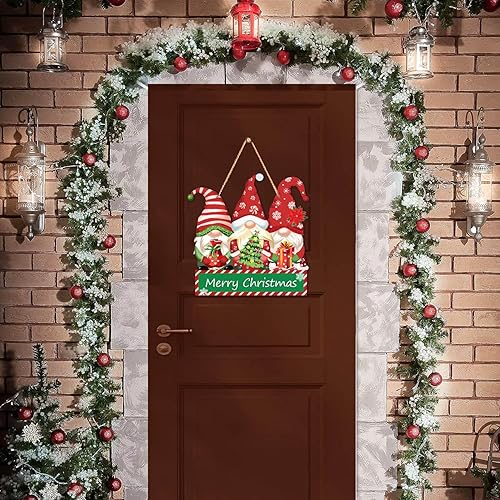 Miniatura 4 de Letrero de Navidad para puerta, gnomos, letrero colgante de bienvenida de Navidad para decoración del hogar, colgador de puerta, letrero rústico de