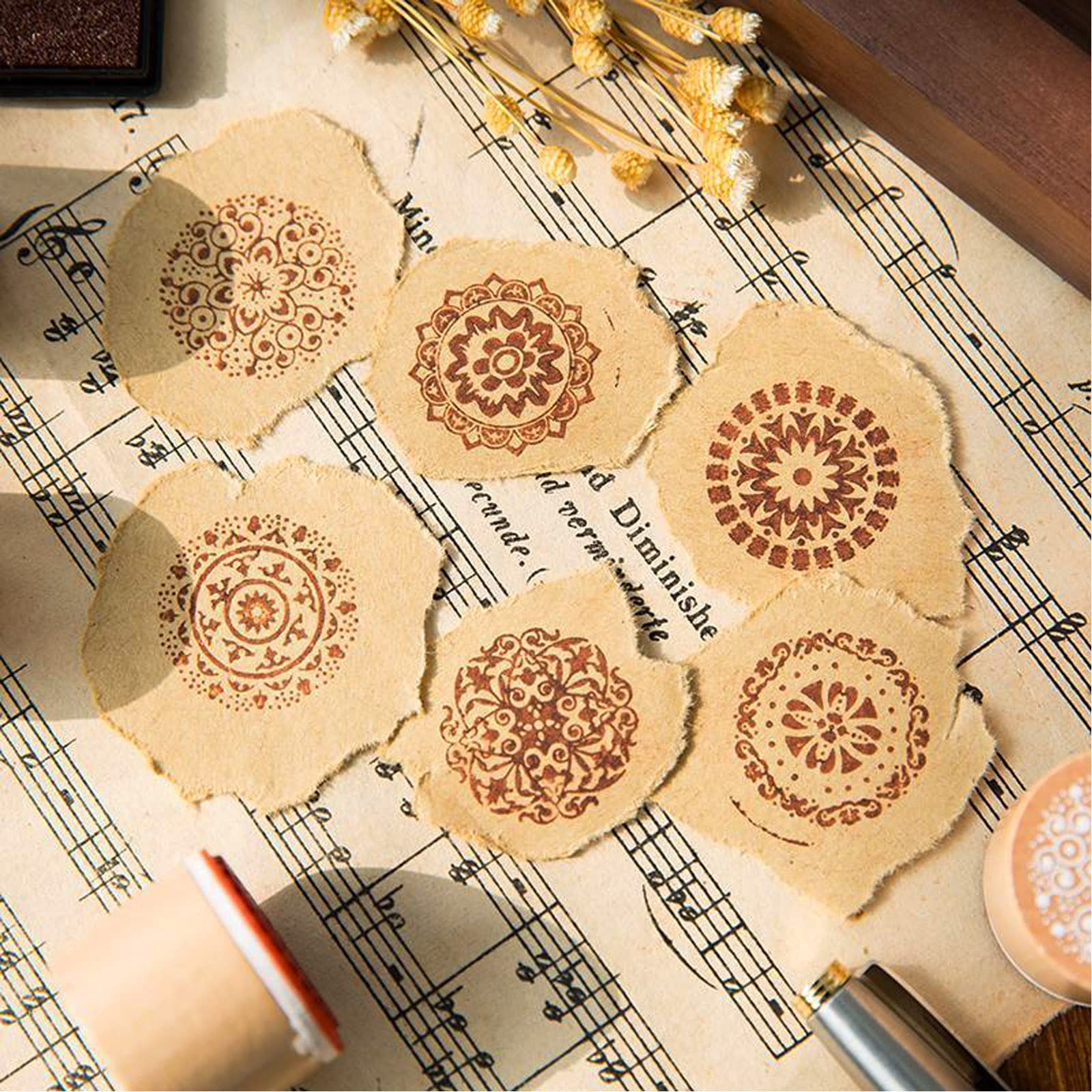 6 pezzi Floreale Timbro in Gomma Rotondo, Legno Tamponi Gomma In Legno, Gomma Stampi Retro, per Timbri DIY Scrapbooking e Carteria Decorazione