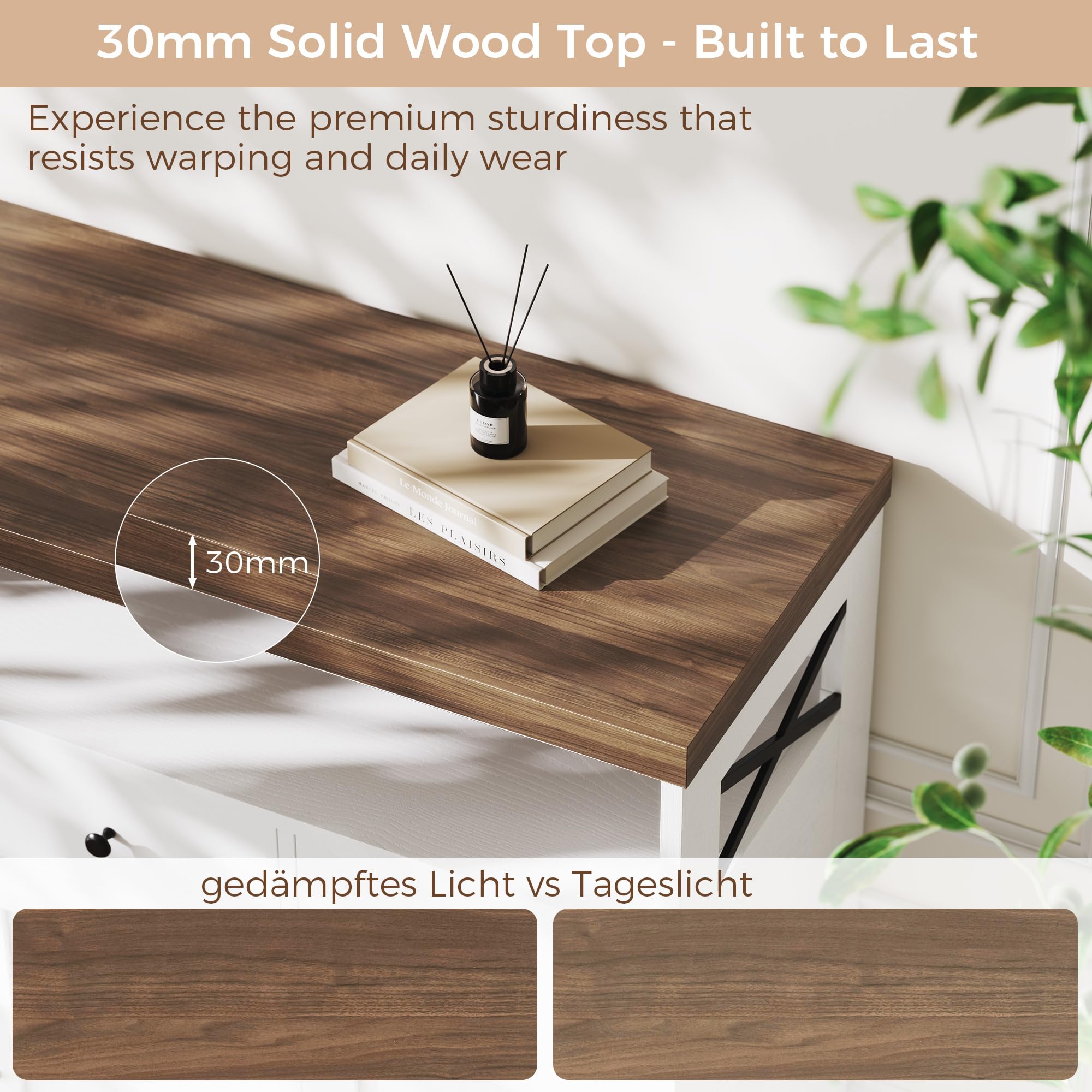 IRONCK Küchenschrank Sideboard mit Steckdose 2AC+1USB+1C, Aufbewahrungsschrank 3 Schubladen 3 Türen, Küchenbuffet Kaffeebar Schrank für Wohnzimmer Esszimmer, verstellbare Ablage 107x35x95cm (Weiß)