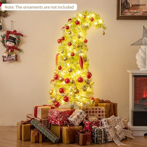 Miniatura 2 de HAPPYGRILL - Árbol de Navidad artificial de 5 pies con luces preiluminadas, con parte superior flexible, cubierto de copos de nieve, árbol de