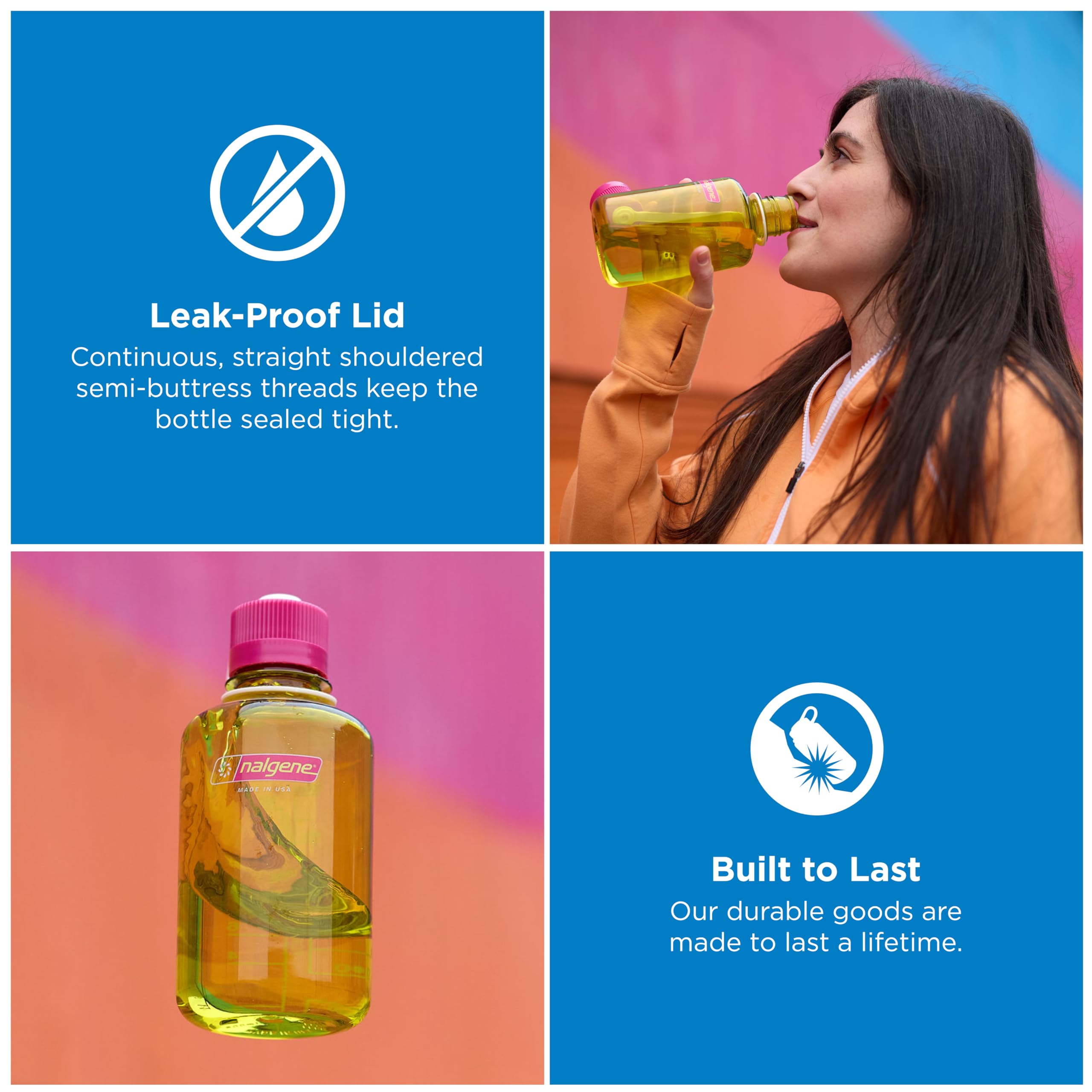 Nalgene Sustain Butelka na wodę z tritanu, bez BPA, wykonana z materiału pochodzącego w 50% z tworzywa sztucznego, 473 ml, wąski otwór, Cosmo