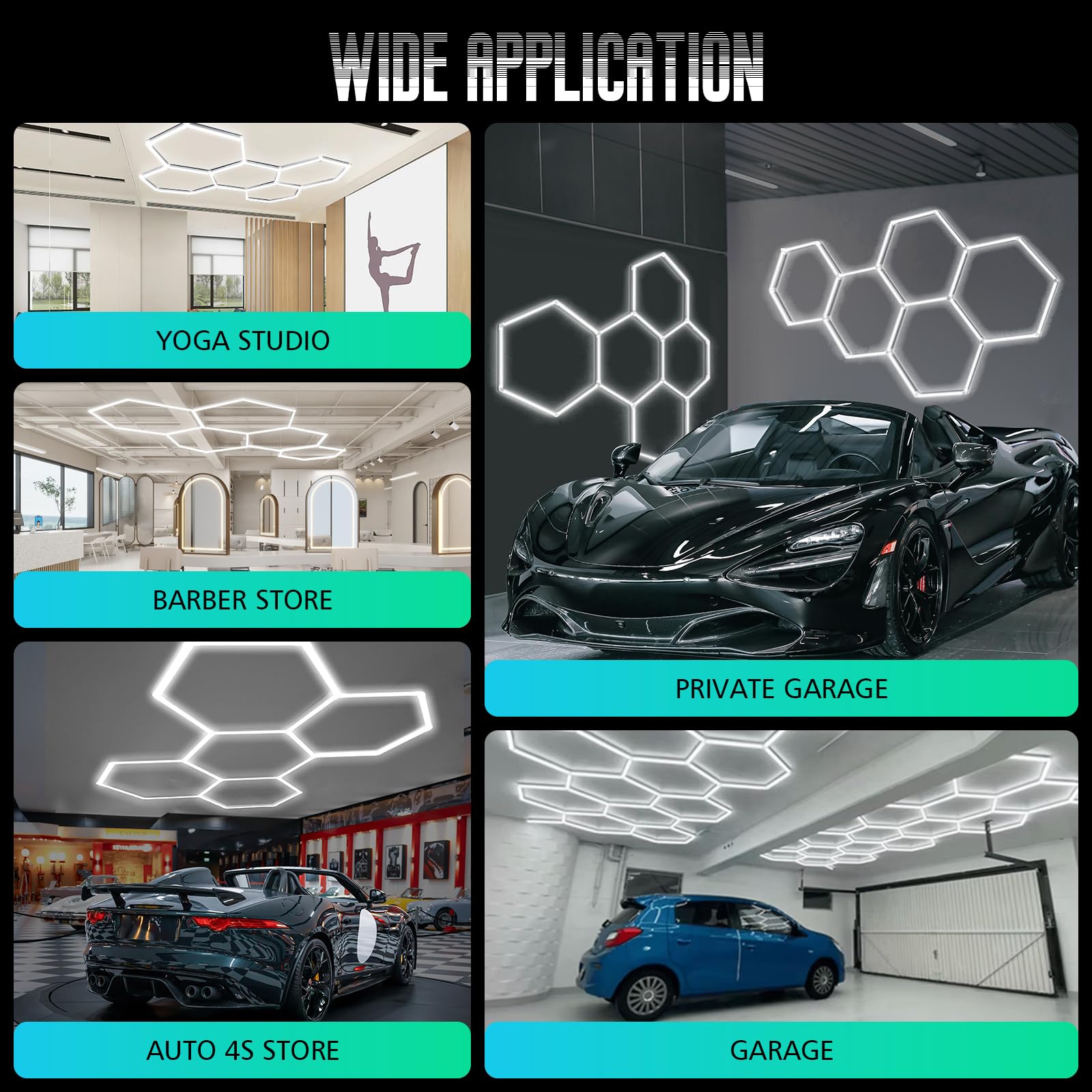 LIROPAU 5 Trous Plafonnier LED Hexagonal Garage 192W | Lumière LED Atelier Ultra-Lumineuse 20160LM, 6500K Lumière du Jour, Éclairage Déformable