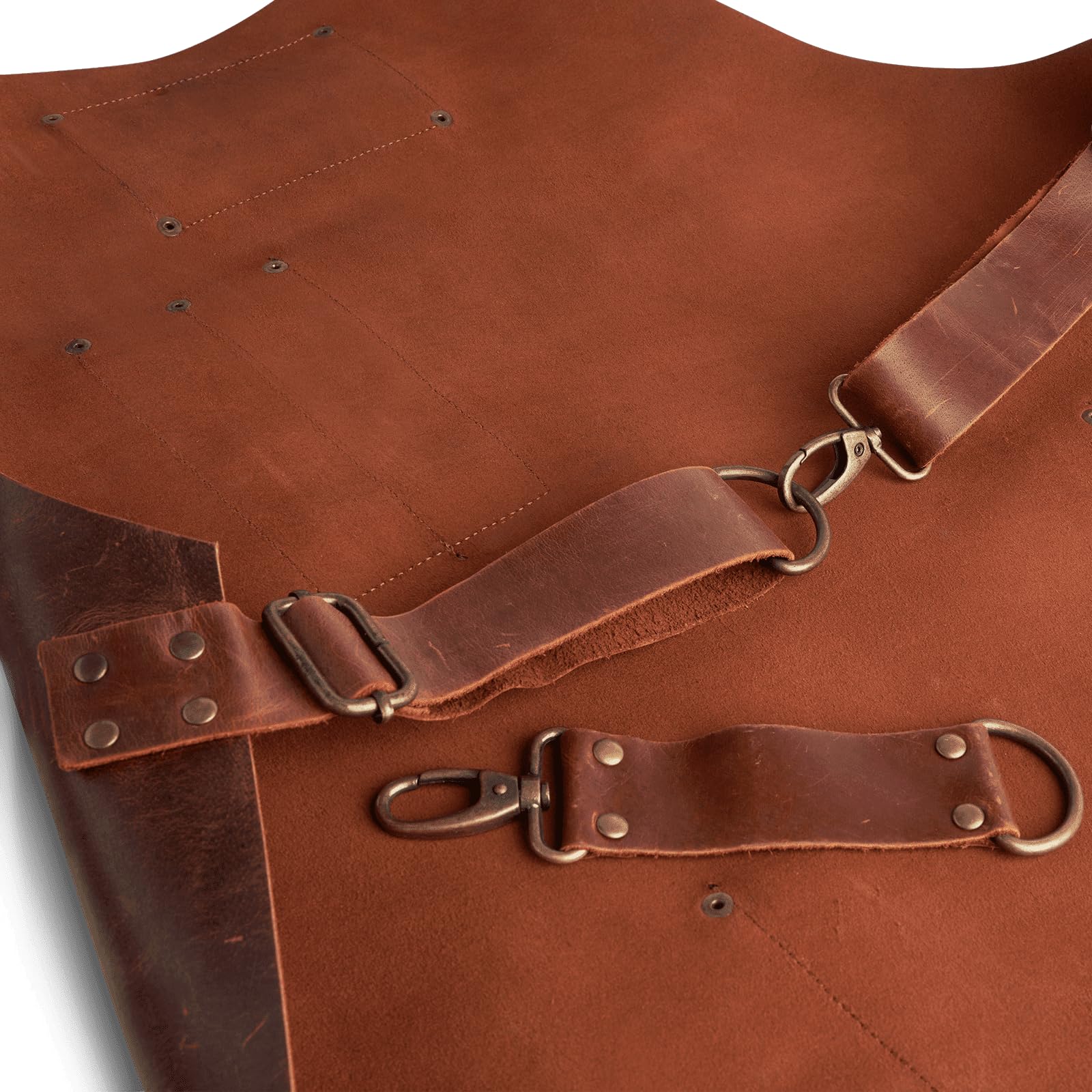 BURNHARD Delantal de cuero 100% piel de búfalo, hecho a mano, 2 bolsillos, correas laterales, acolchado de cuello, correa ajustable – Delantal Pro BBQ
