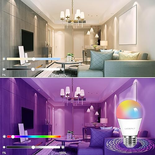 Miniatura 7 de LEDEPLY 5 W  40 W, bombilla inteligente A15, compatible con Alexa, Google Home, E26, cambio de color, bombillas LED WiFi regulables, no requiere