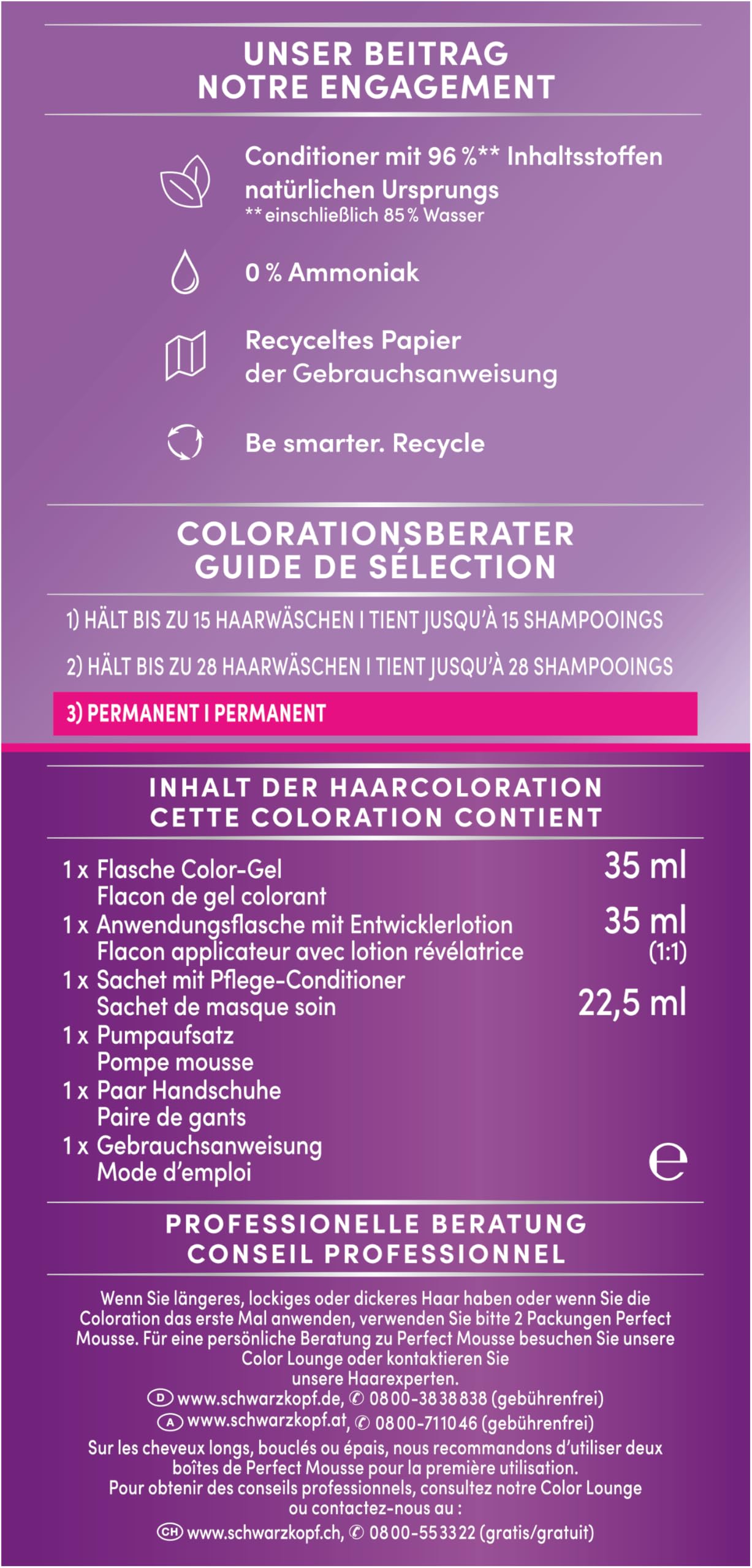 Schwarzkopf Perfect Mousse permanentna farba piankowa 200/1-0 czarna (3 x 92,5 ml), farba do włosów z perfekcyjnym pokryciem szarości, koloryzacja dla intensywnej pielęgnacji i promiennego połysku