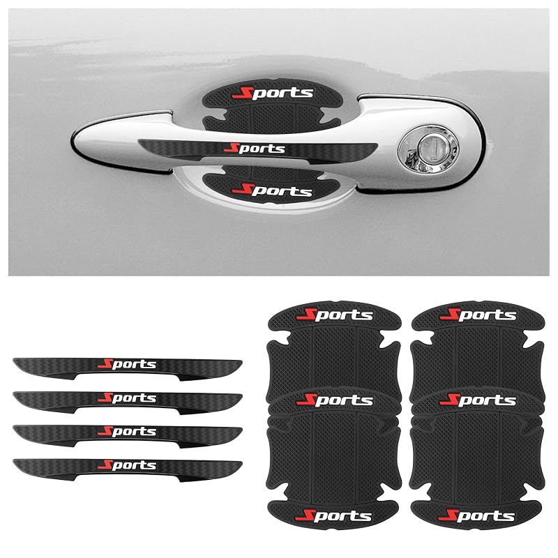 Kit de Protetores de Soleira e Maçaneta de Porta Automotiva Stacool em PVC Preto com Acabamento em Relevo, 8 Peças