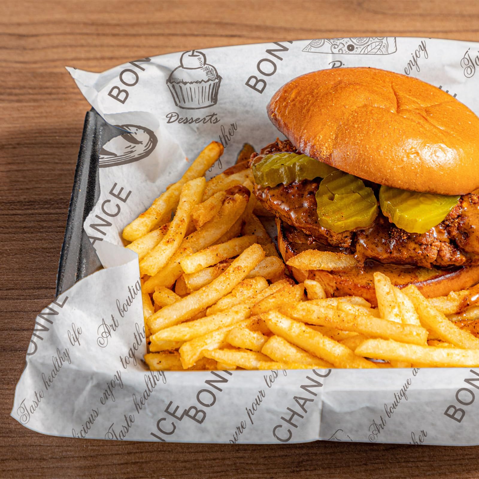 Papier Sandwich Camping Lot 100 Feuilles Papier Emballage Alimentaire - 22x22cm - Style Journal - Résistant Graisse Emballage Papier