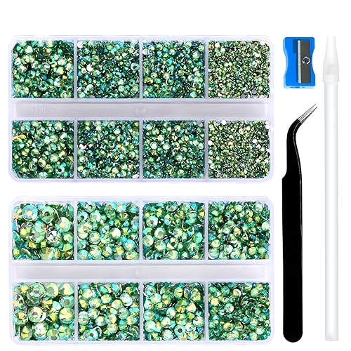 10400 diamantes de imitación de resina AB color verde, con parte trasera plana, redondas, no termofijas, diamantes de imitación con pinzas y lápiz 10400 diamantes de imitación de resina AB color verde, con parte trasera plana, redondas, no termofijas, diamantes de imitación con pinzas y lápiz