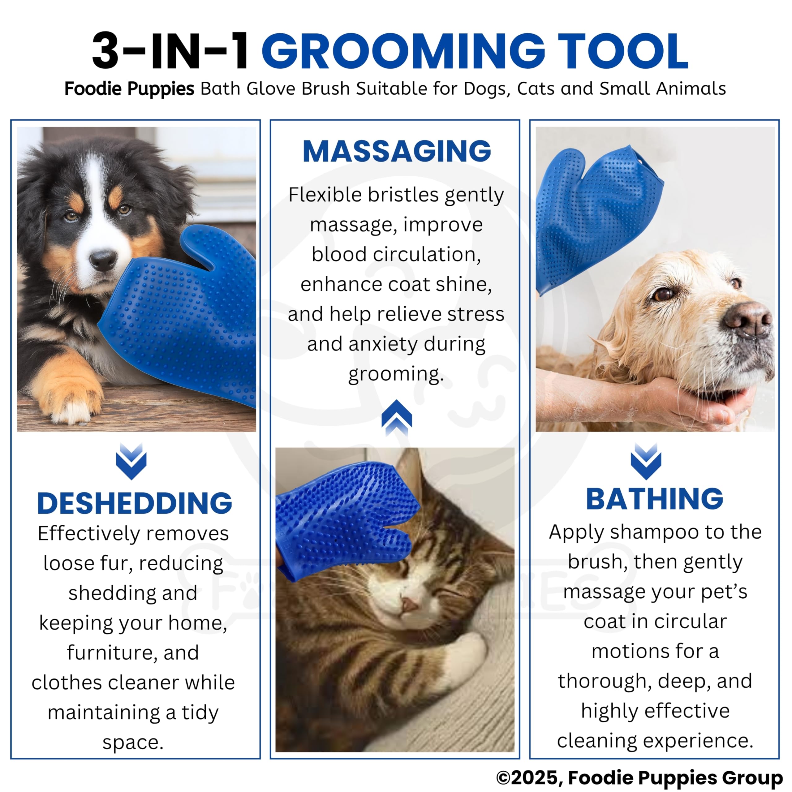 Foodie Puppies Pet Grooming Glove - (Hand Glove) Massage, Bath & Deshedding Brush Mitt for Dogs, Cats, Rabbits & Horses - Gentle Hair Remover & Massage Glove - 1 Pack (Color My Vary) 4