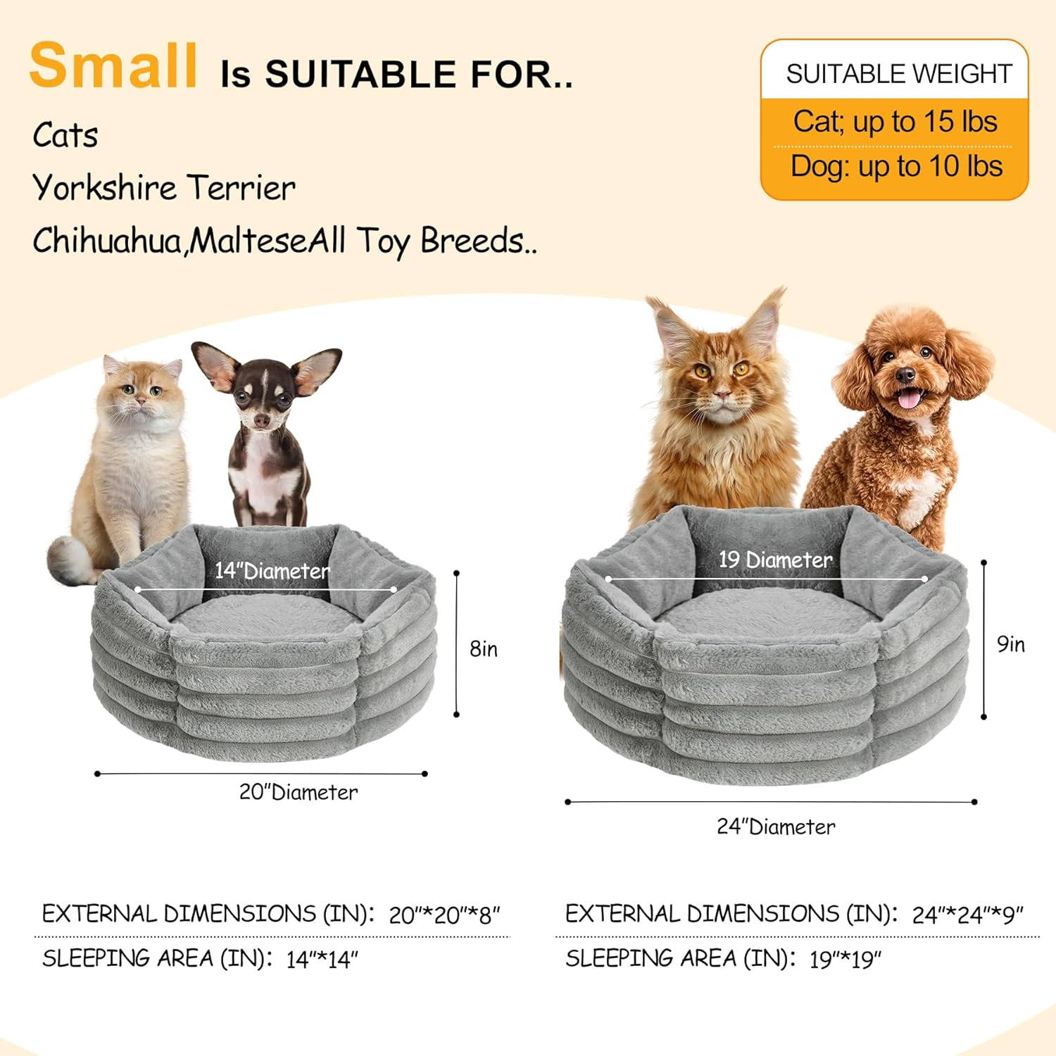 Small Dog Bed for Small Dogs, Cat Beds for Indoor Cats, Pet Bed for Puppy and Kitty, Extra Soft & Machine Washable with Anti-Slip & Water-Resistant Oxford Bottom, Grey, 24 inches