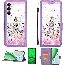 Case Compatible for Samsung Galaxy A05s Phone Case Flip Cover [with Tempered Glass Screen Protector][RFID Blocking][Gold Glitter+Luminous] LPT-HJS