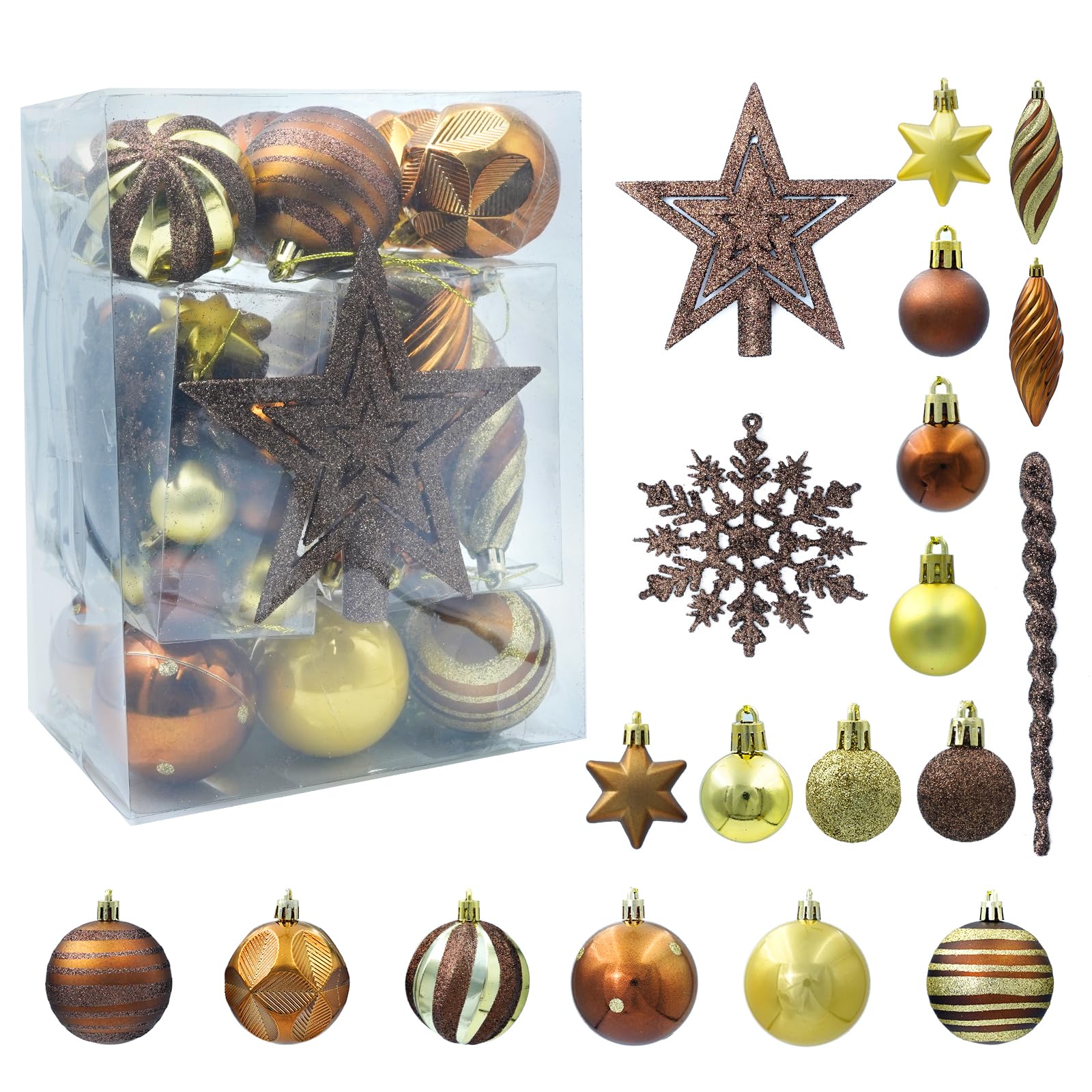 Juego de 50 adornos para árbol de Navidad, bolas de Navidad inastillables con estrella para decoración de árbol con paquete de regalo reutilizable de mano, bola colgante para decoración del hogar