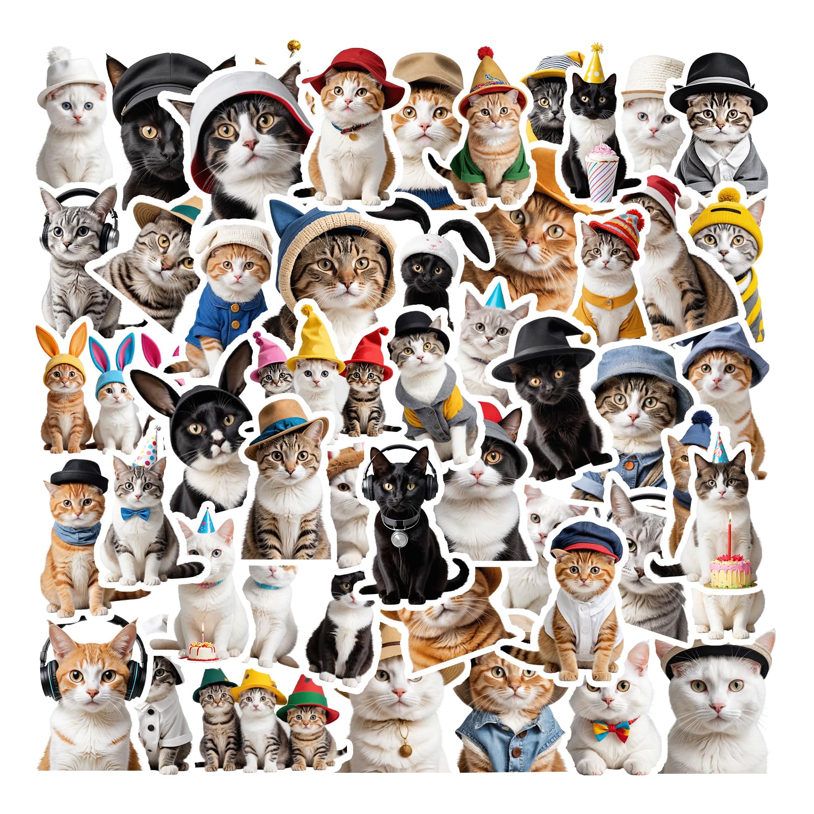 Funny Dress-up Cat Meme Stickers 50Pcs Waterproof ...