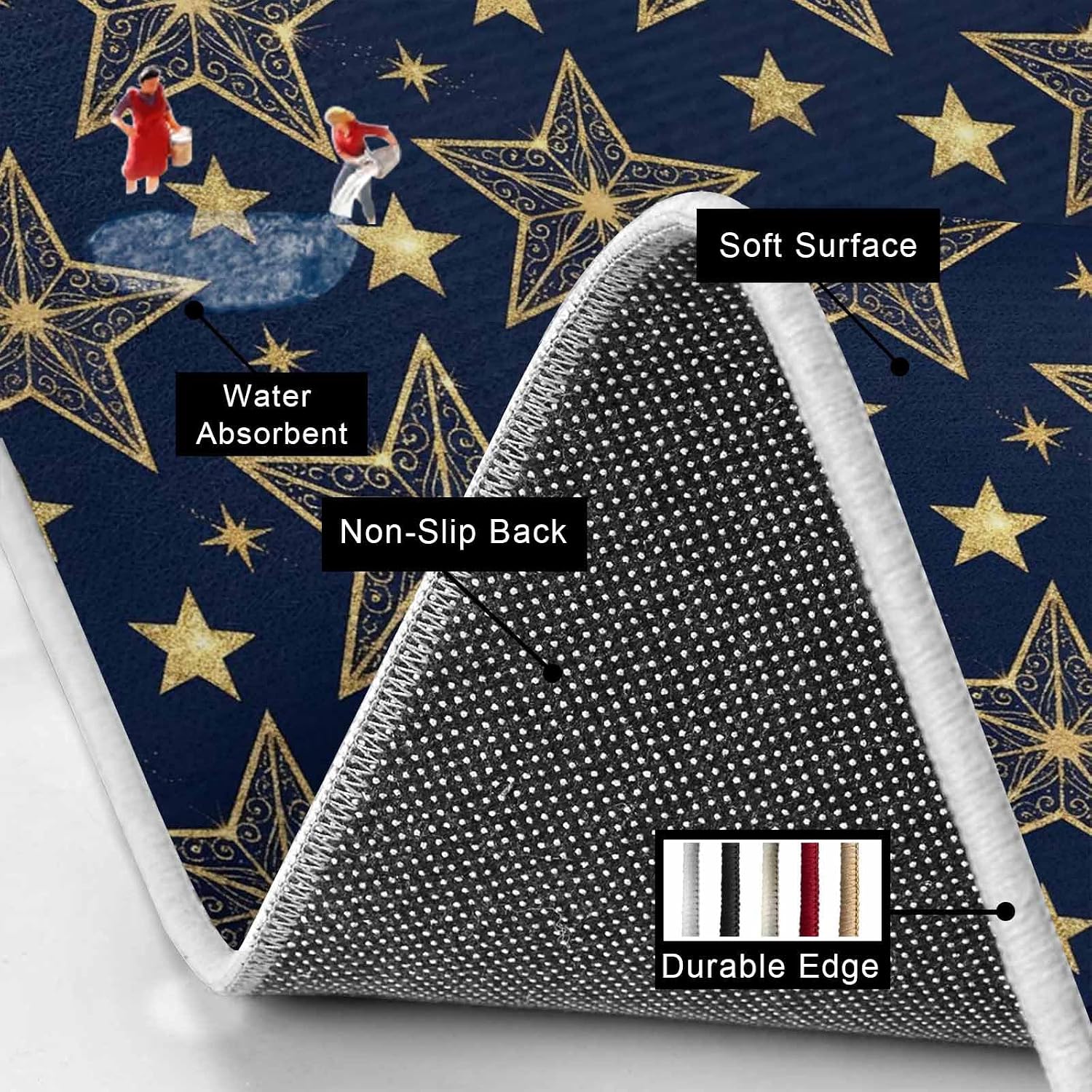 Golden Stars Kitchen Mat Set 2 Pieces Art Bohemian Yellow Stars Navy Blue Midnight Sky Non Slip Kitchen Rugs Washable Runner Rug Mats for Floor Sink Laundry Office 23.6" x 35.4"+23.6" x 70.9"