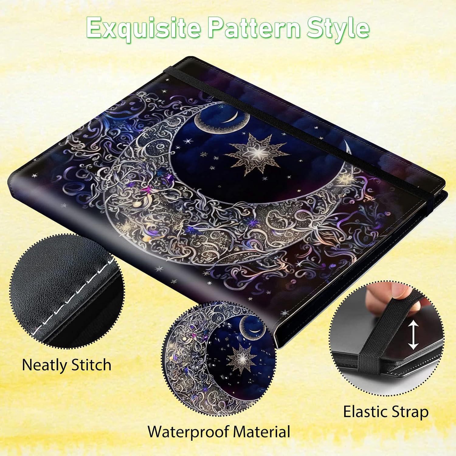 9 Pocket Trading Card Album Folder, 900 Side Loading Pocket Binder, Baseball Card Binder with Purple Moon Pattern Design