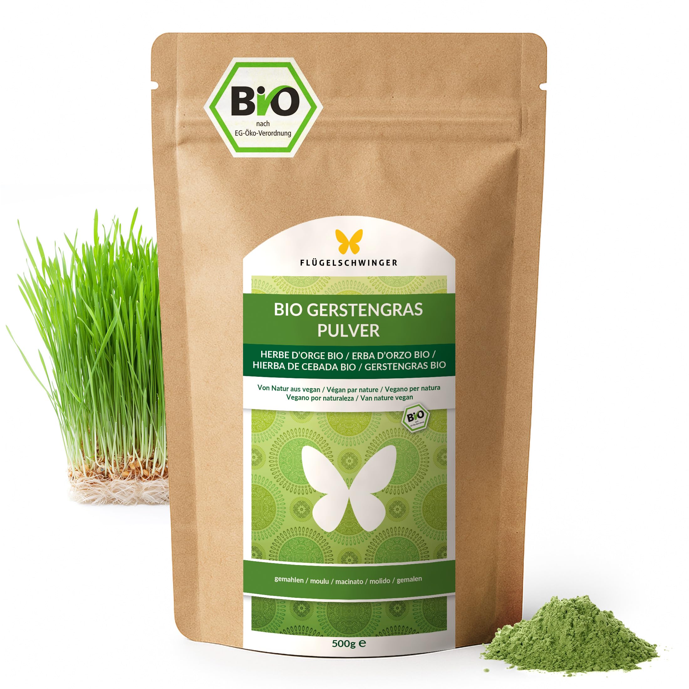 500 g di polvere di erba d’orzo BIO dalla Germania, qualità crudista, da erba giovane, senza additivi, per smoothie verdi