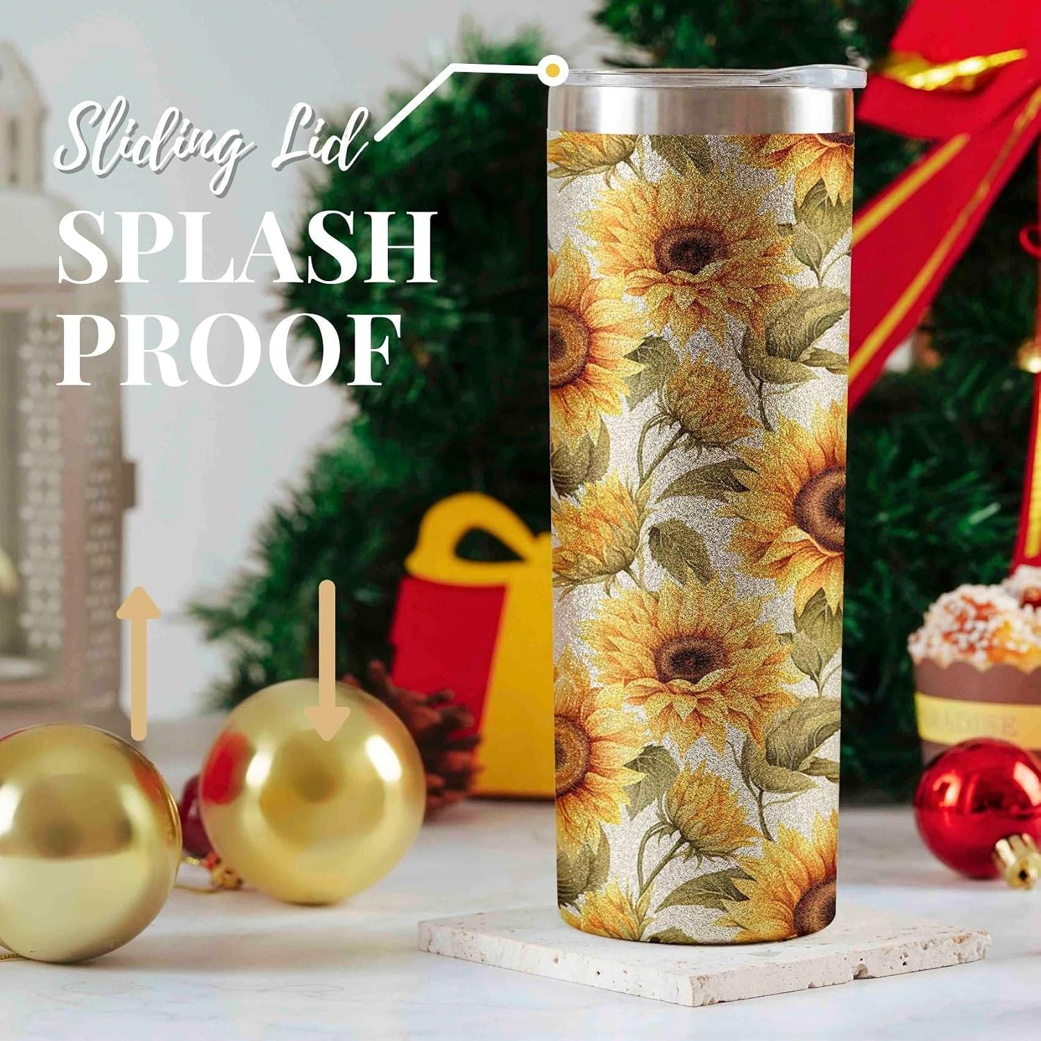 Onebttl Sunflower Gifts for Sunflower Lovers, 20oz Insulated Stainless Steel Tumblers with Lids and Straws, Perfect Gifts for Best Friend, Christmas, Birthday - Pattern