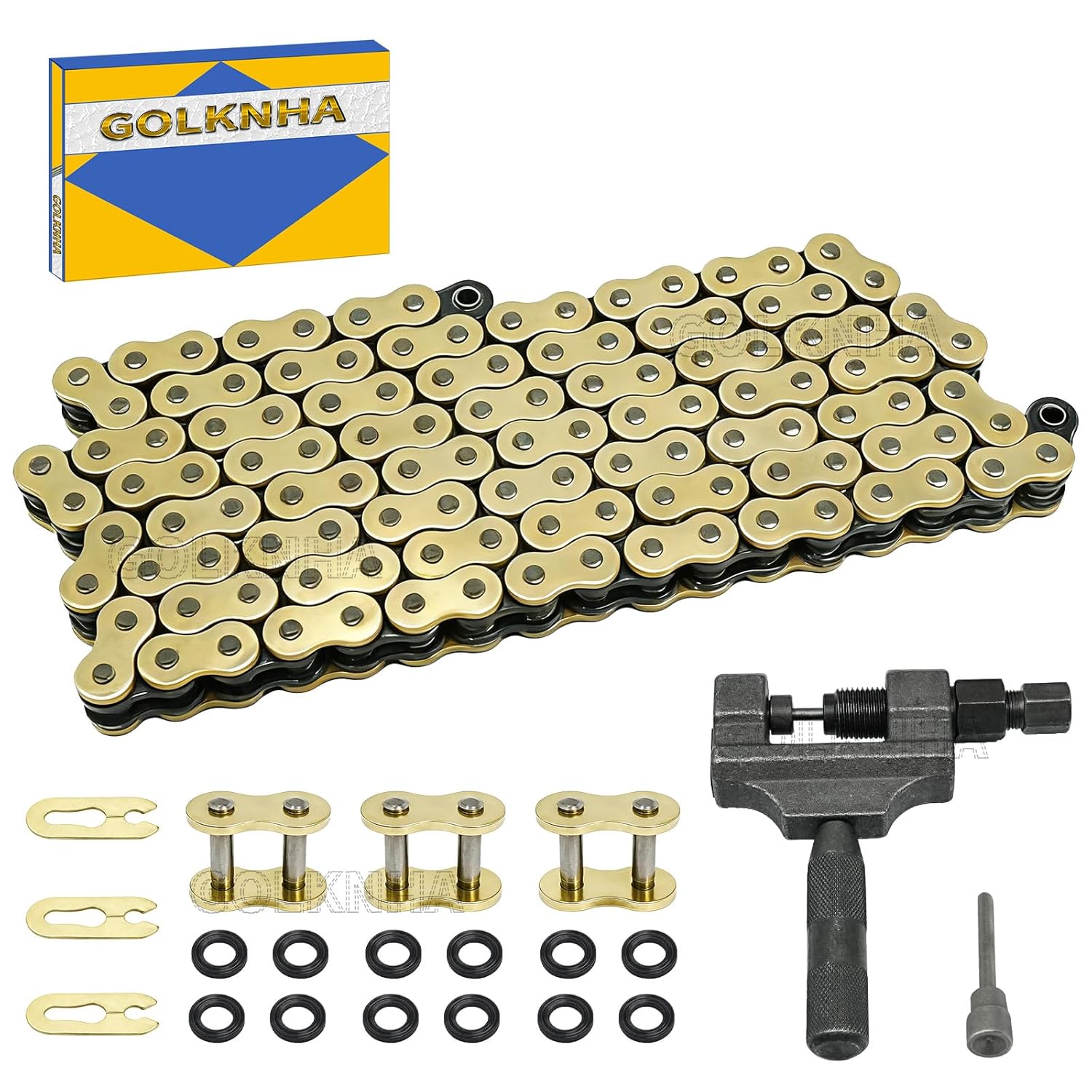 520 Chain X-Ring 114 Links with Master Link,Heavy Duty Motorcycle Gold Chian, Powersports Drive Chains