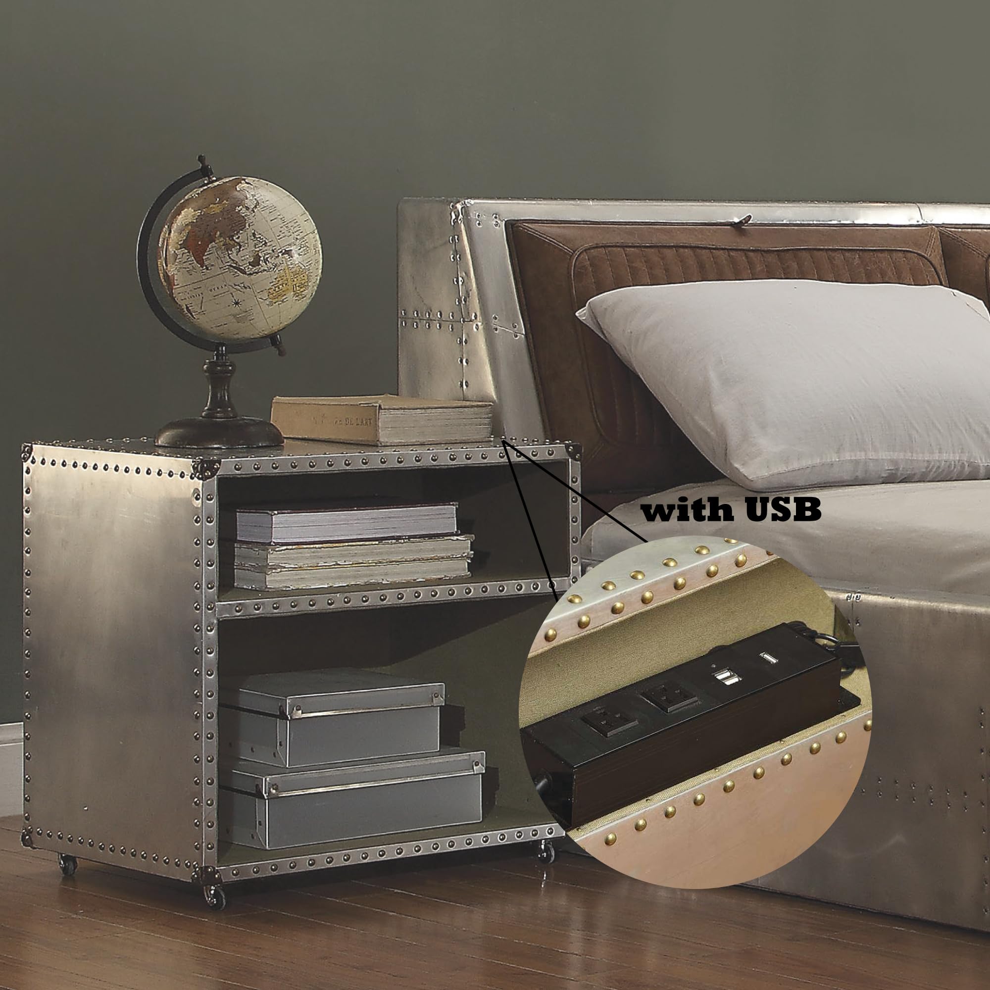 Amazon.com: Acme Brancaster Nightstand with Nailhead Trim in Gray