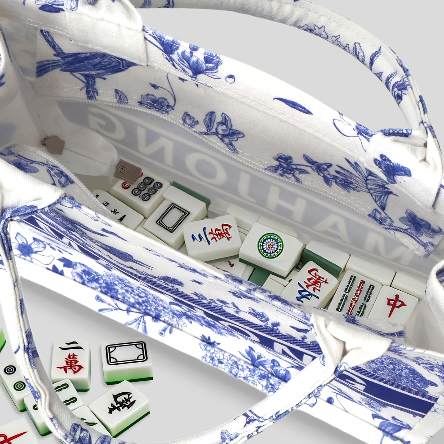 Blue mahjong bags for tiles，American Mahjong Tiles Bag- Durable mahjong carrying bag with zipper for accessories and mahjong tile storage(Only Case)