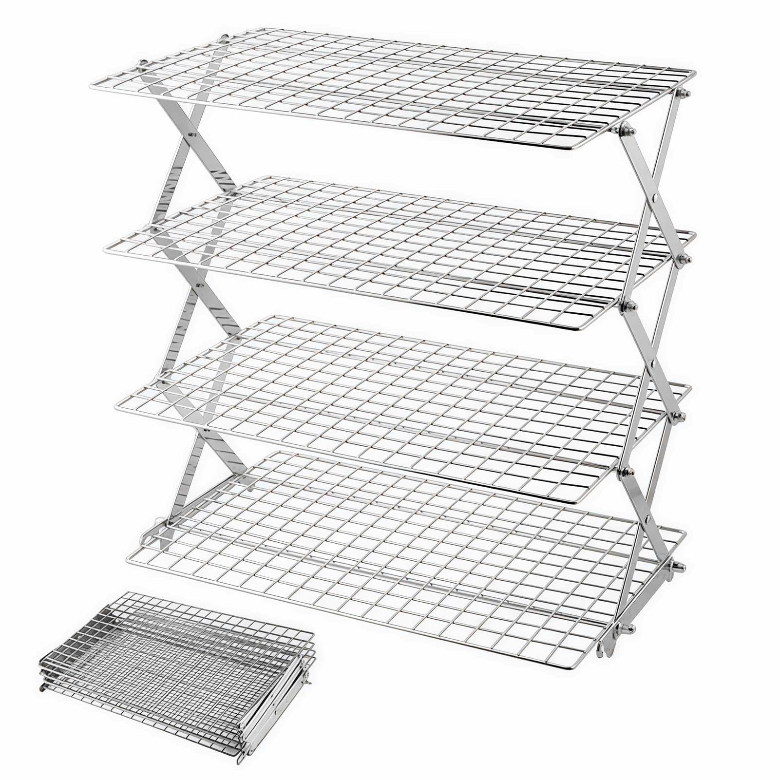Estante de refrigeración plegable, estante de secado de alambre apilable con 3 alturas ajustables para cocinar, hornear, asar y asar a la parrilla