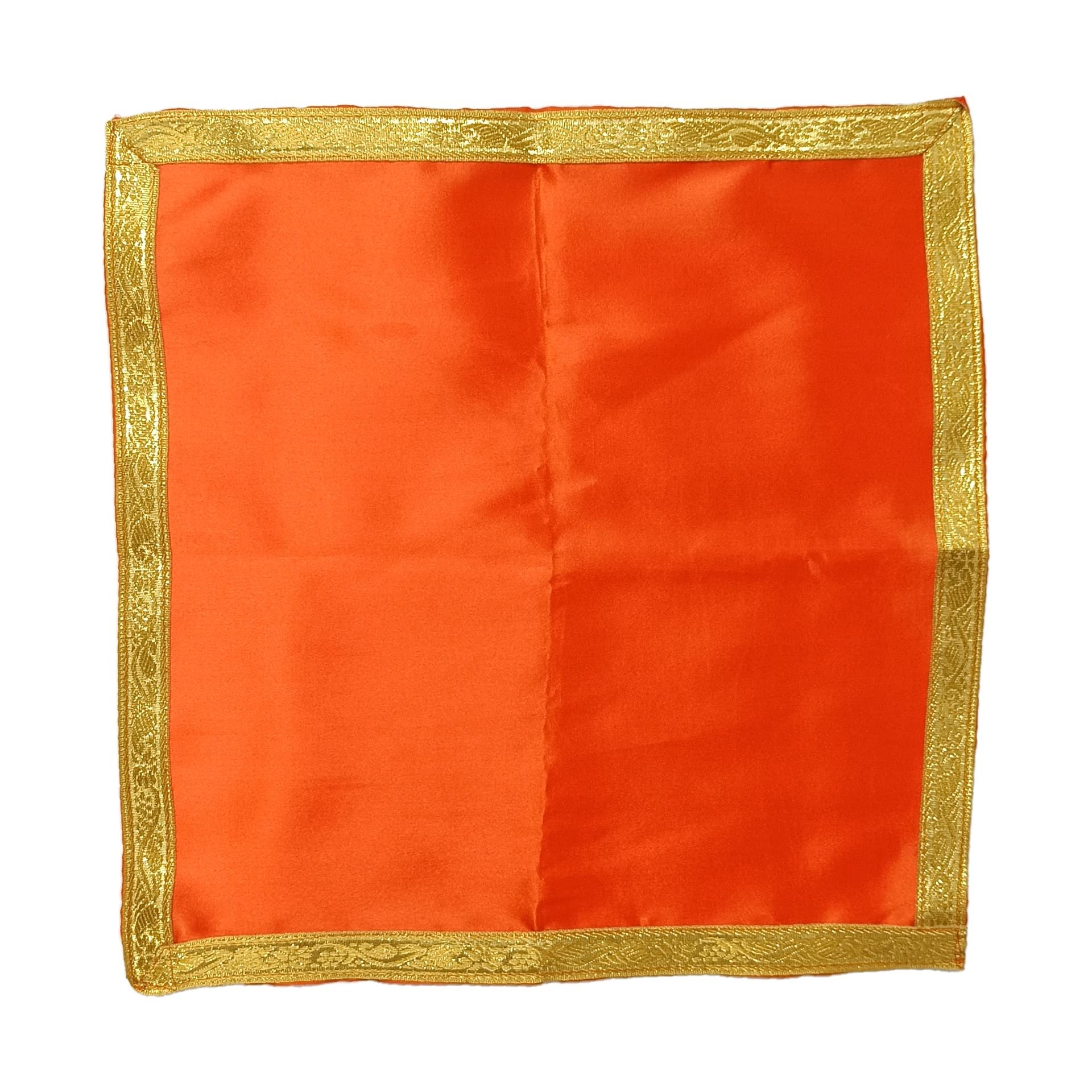 RMCG TRADERS Pooja Aasan Cloth, Mandir Cloth, Chowki Kapda/Pooja Mat, Square Pooja Satin Mats for Home Altar, Size 18 x 18 cm, Pack of 3 (Yellow-Red-Orange) 3