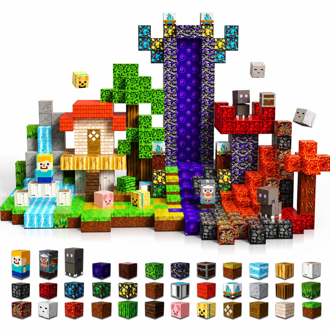 100 PCS 0.8in Magnetic Blocks - Magnet Toys for Kids, Magnetic Building Blocks Cubes, Stacking Magnets, School STEM Toys Birthday Gifts for Boys and Girls Age 3+ Years Old (Theme: Portal) Portal 100 pcs