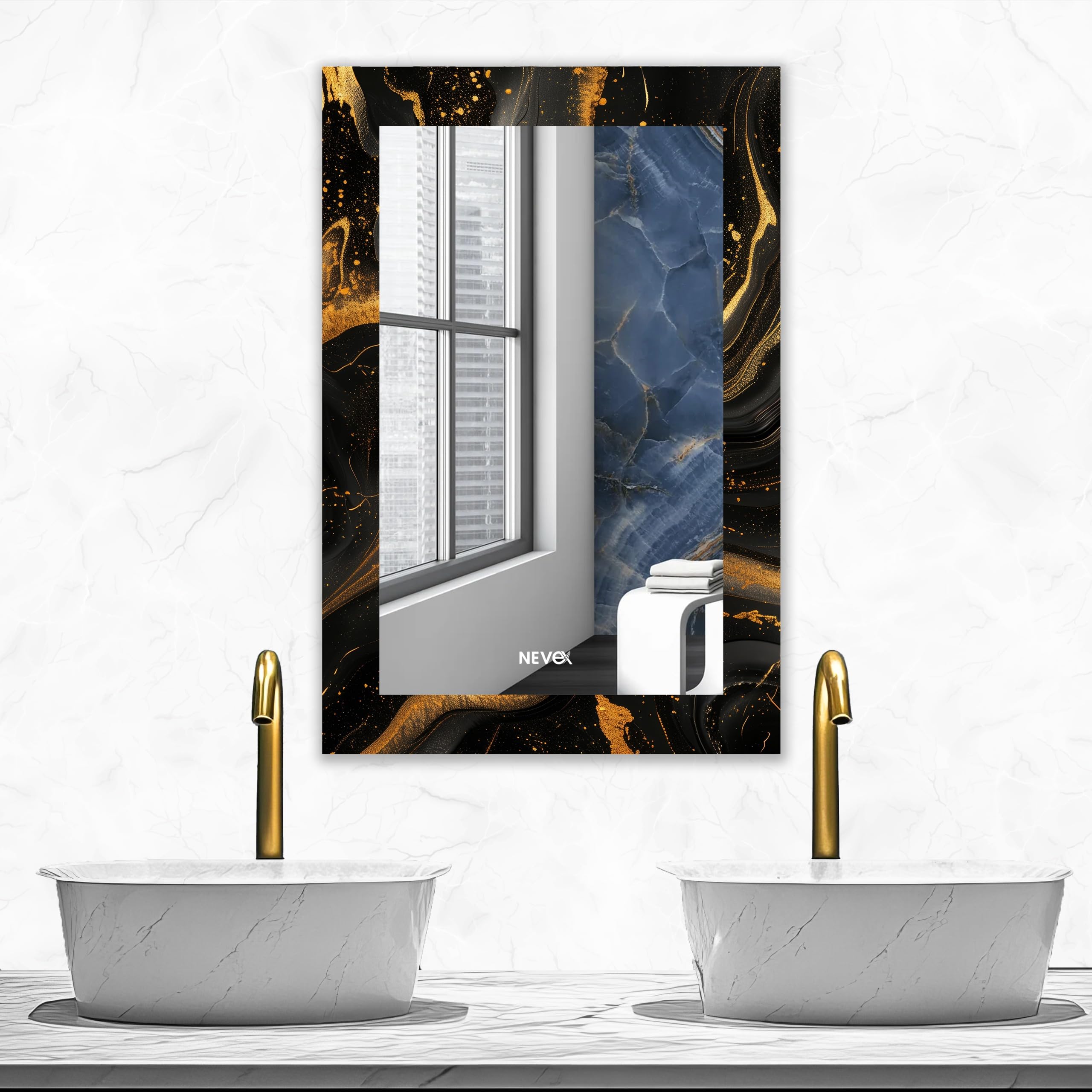 NEVEX 18x24 Inch Rectangular Frameless Wall Mirror | Decorative CNC-Polished Glass for Bathroom & Makeup Use. (L04, 18x24 Inch)-picture-27