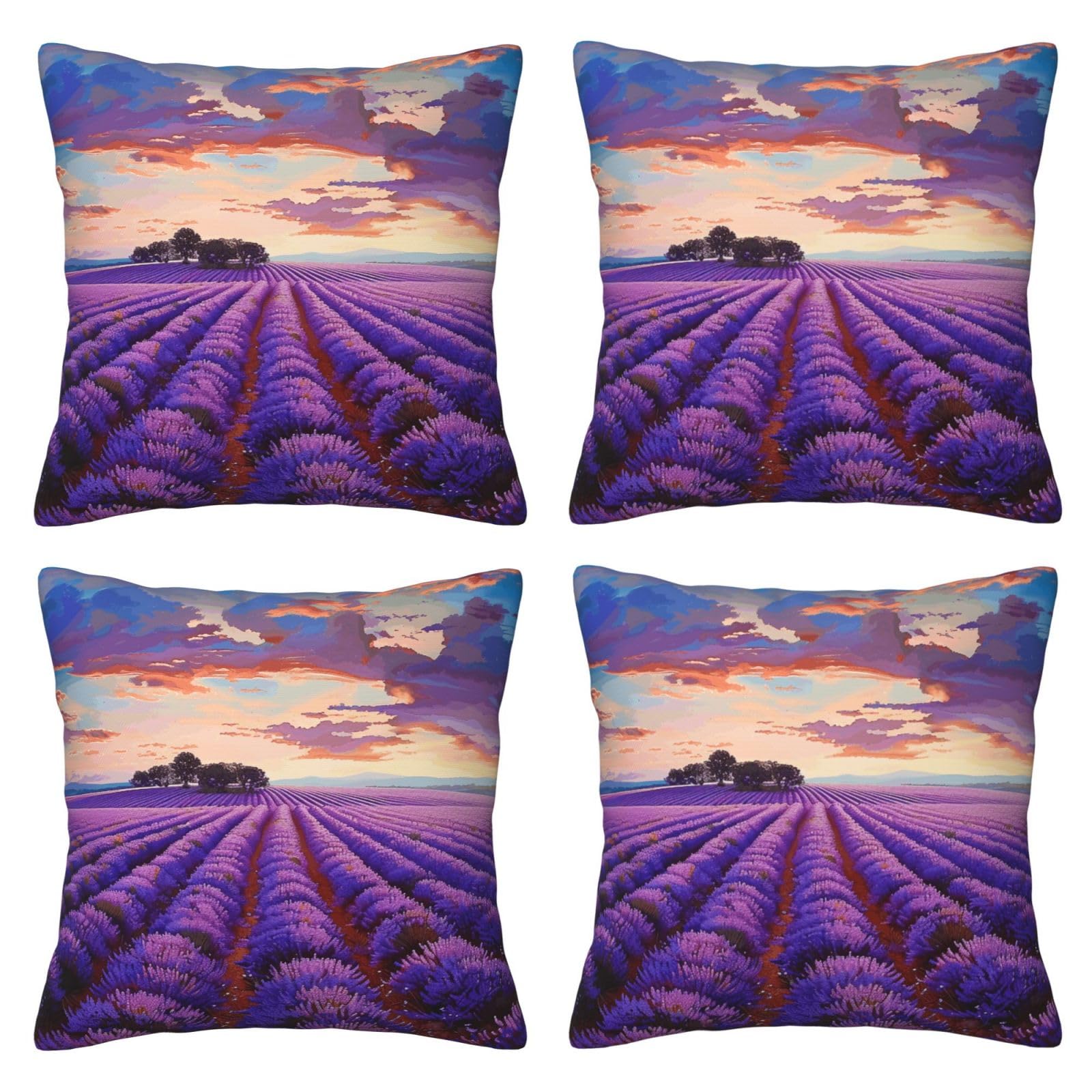 lavender fields Throw Pillow Cases 4 Pack Square Pillowcases Super Soft Pillow Protectors With Zipper for Couch Livingroom Sofa Bed Office Car,30x30 CM
