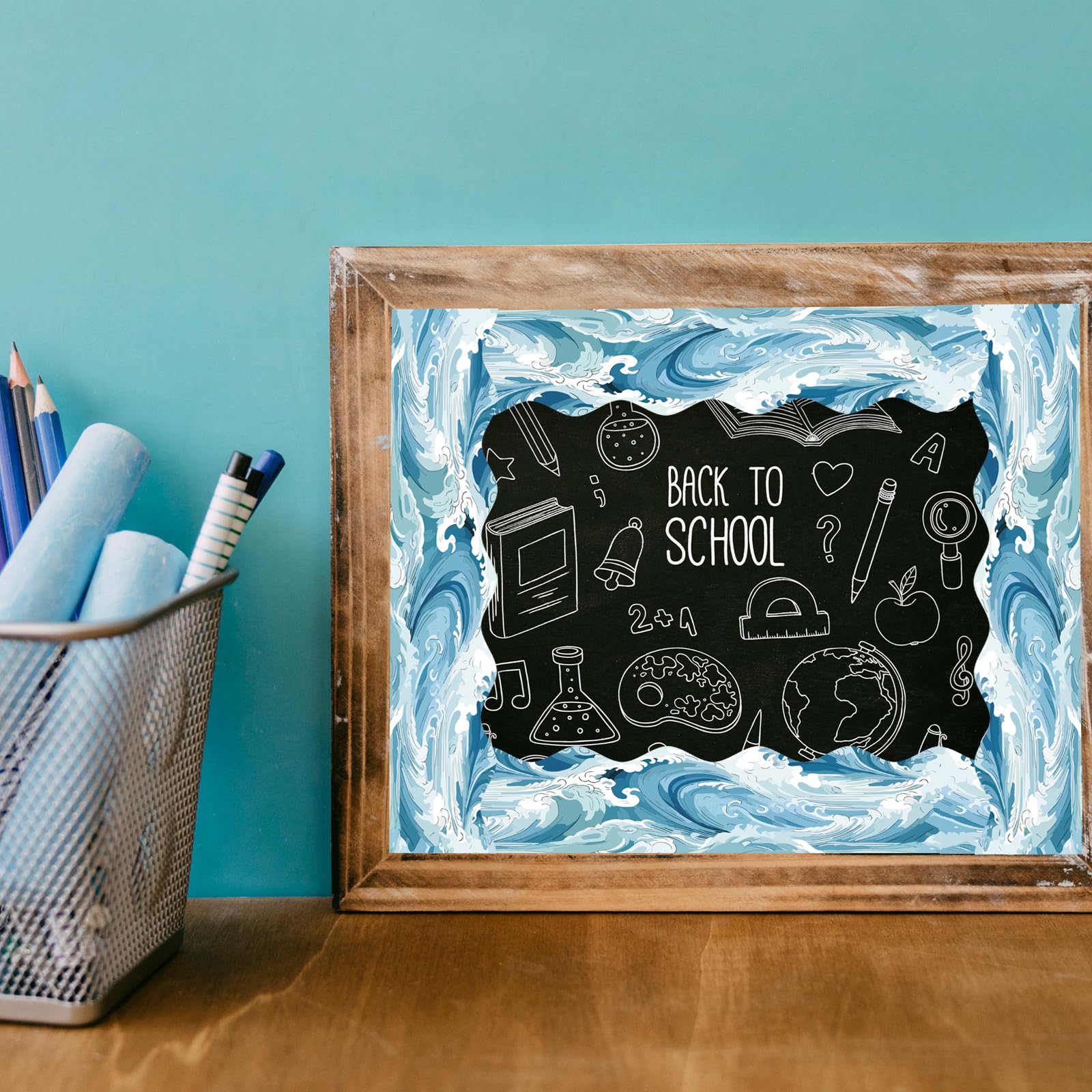 Containlol 118ft Ocean Blue Bulletin Board Border – Scalloped Trim With 120 Pieces & Adhesive Dots For Classroom, Office, Home