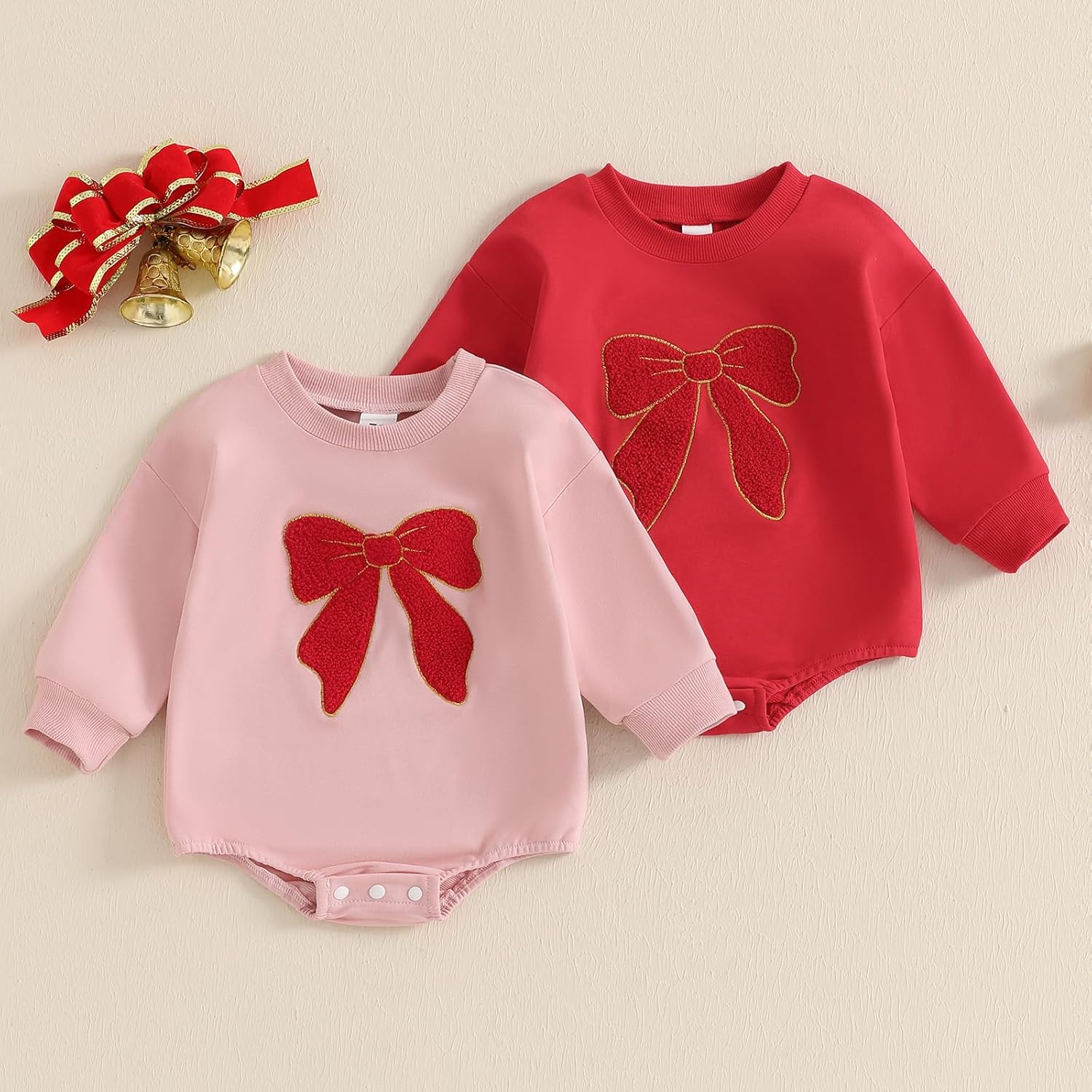 FYBITBO Newborn Baby Girl Bubble Romper Clothes Bow Embroidery Sweatshirt Romper Long Sleeve Bodysuit Fall One Piece Outfit - Image 6
