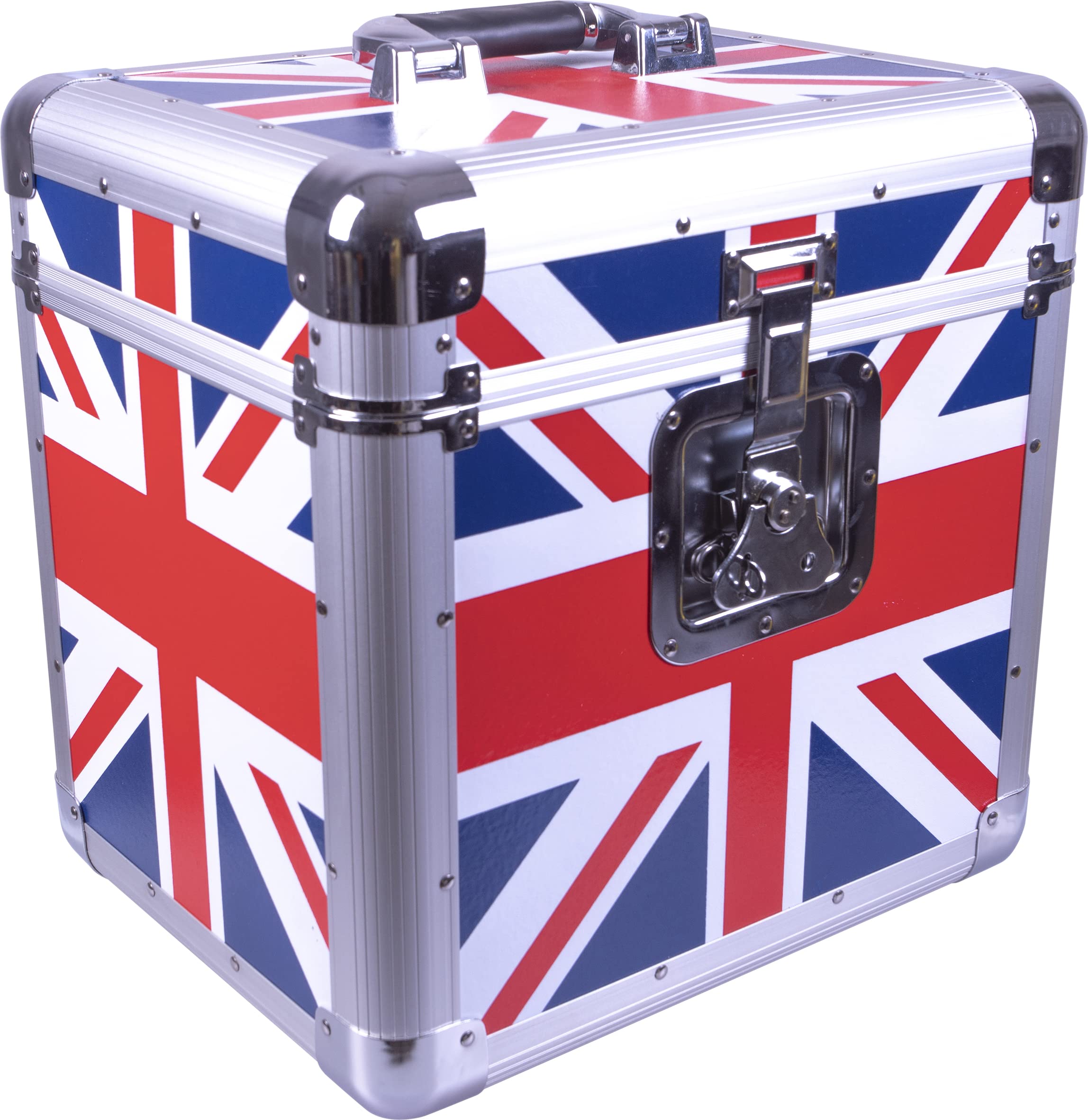 Euro Style Album Case tiene capacidad para 70 discos con bisagras de elevación y un cierre de mariposa, diseño de Union Jack