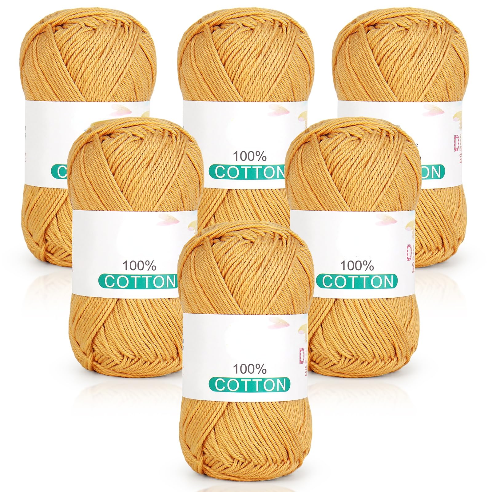 Reessy 100% Cotton Yarn for Crochet and Knitting 6 Skeins (50g Each, 300g Total)