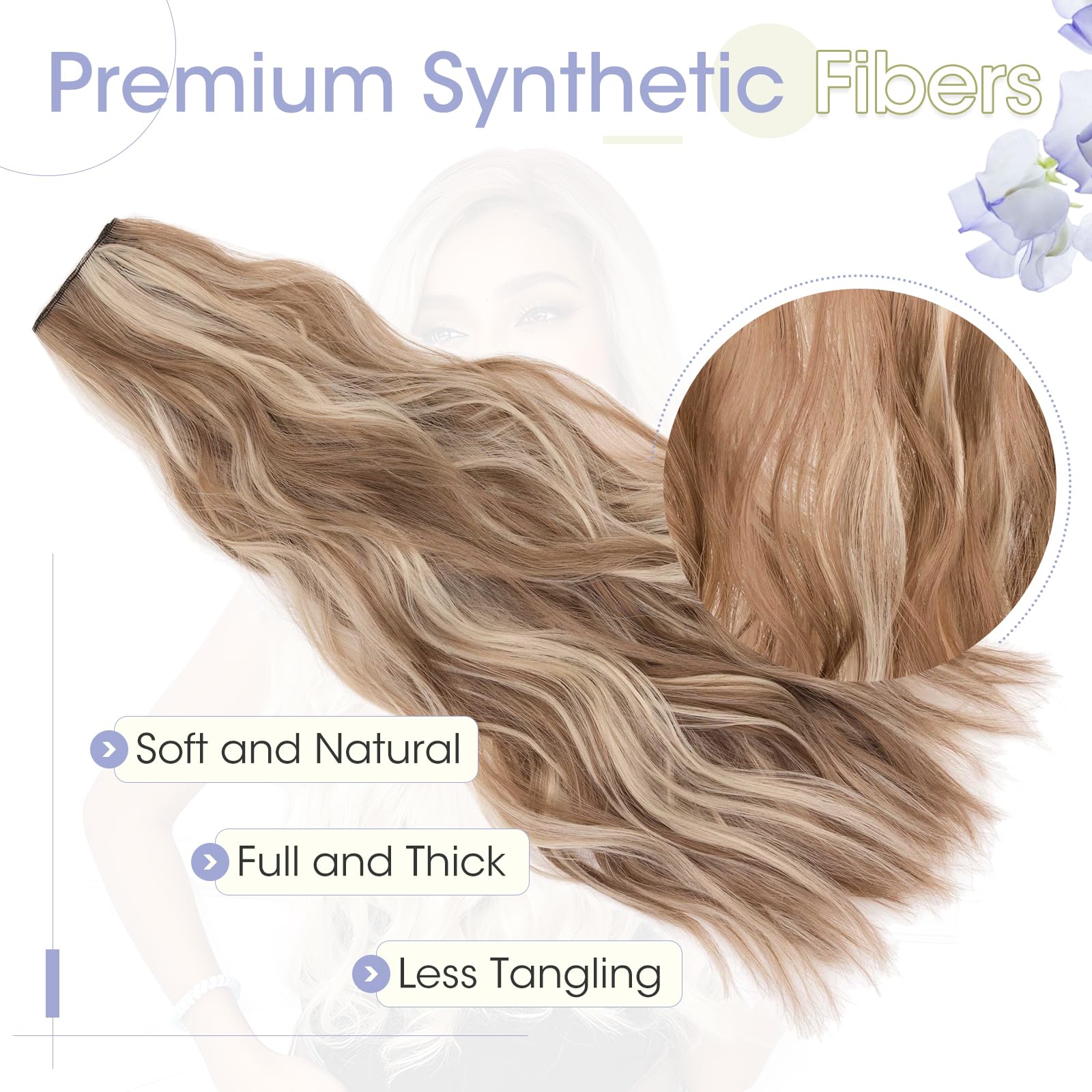 TESS Secret Wire Hair Extension Wavy Invisible One Piece Synthetic Hair Extensions Curly Full Thick Long Adjustable Hairpieces for Women (Bleach Blonde - Image 4
