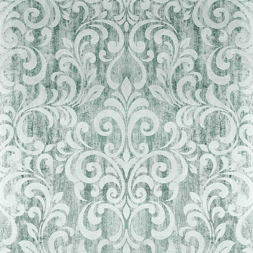 Muriva Mara Damask Duck Egg Wallpaper 701533 - Foil Vinyl Reflective Shimmer