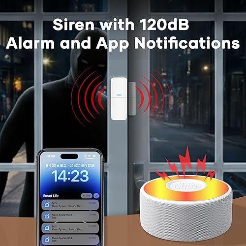 Miniatura 2 de tolviviov Sistema de alarma inteligente WiFi para puertaventana, kit de 8 piezas, alertas de aplicación, compatible con Alexa, sin tarifa mensual,
