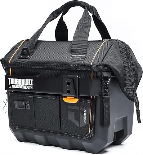 ToughBuilt - Bolsa de herramientas de boca masiva de 16 pulgadas, bolsa de herramientas de gran apertura resistente con estructura de cuerpo duro,