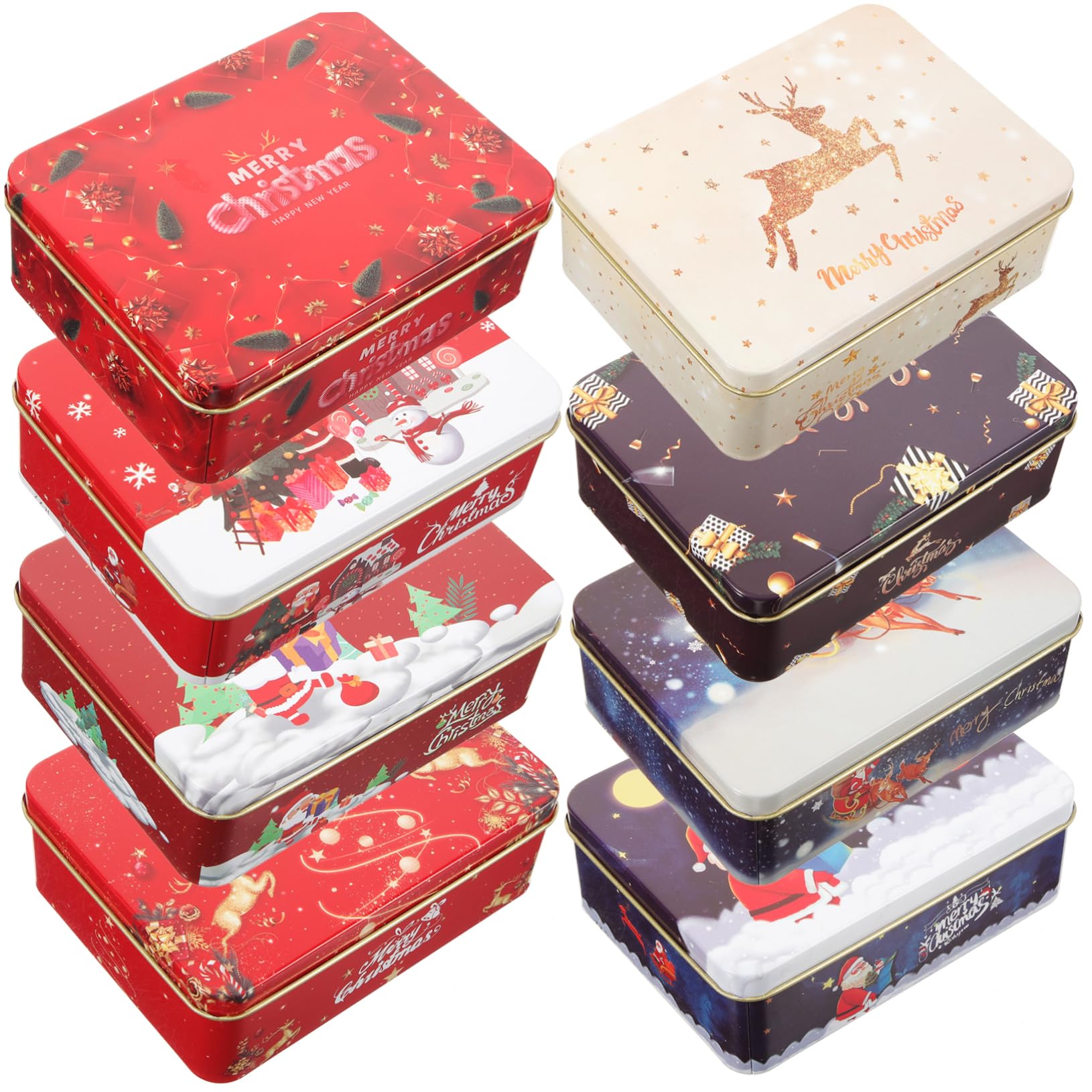 MOLUCKFU Lot de 8 Boîtes à Cartes en Tôle Rouge Décoratives et Robustes pour Fêtes de Noël avec Motifs Délicats et Design Thème Noël Style Aléatoire