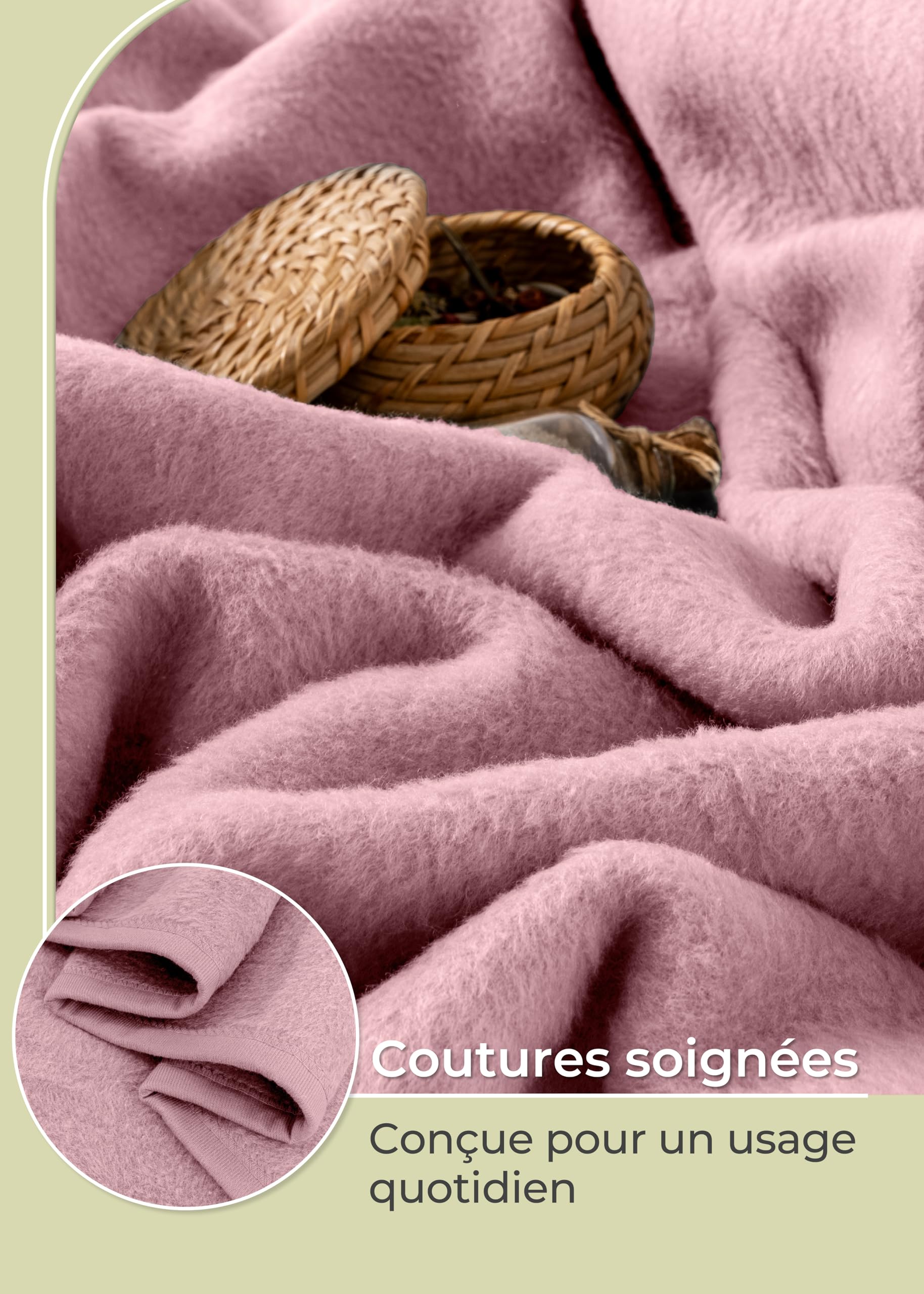 LAYNENBURG Couverture en Coton Haut de Gamme 150x200 cm – Öko-TEX 100 – Douce Couverture en Tissu mélangé Coton – Plaid pour canapé, Salon et Canapé (Vieux Rose)