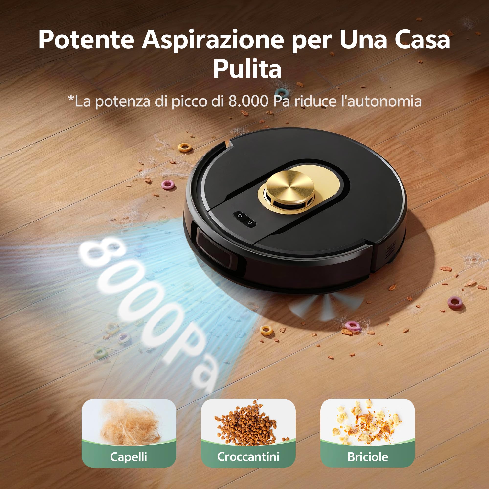 Vexilar Robot Aspirapolvere Lavapavimenti con Mappatura 8000Pa, 2.5 Ore, Silenzioso W9 Aspirapolvere Robot Lavapavimenti Potente Laser per Pavimenti/Tappeti/Peli,Controllo Vocale/APP/Telecomando