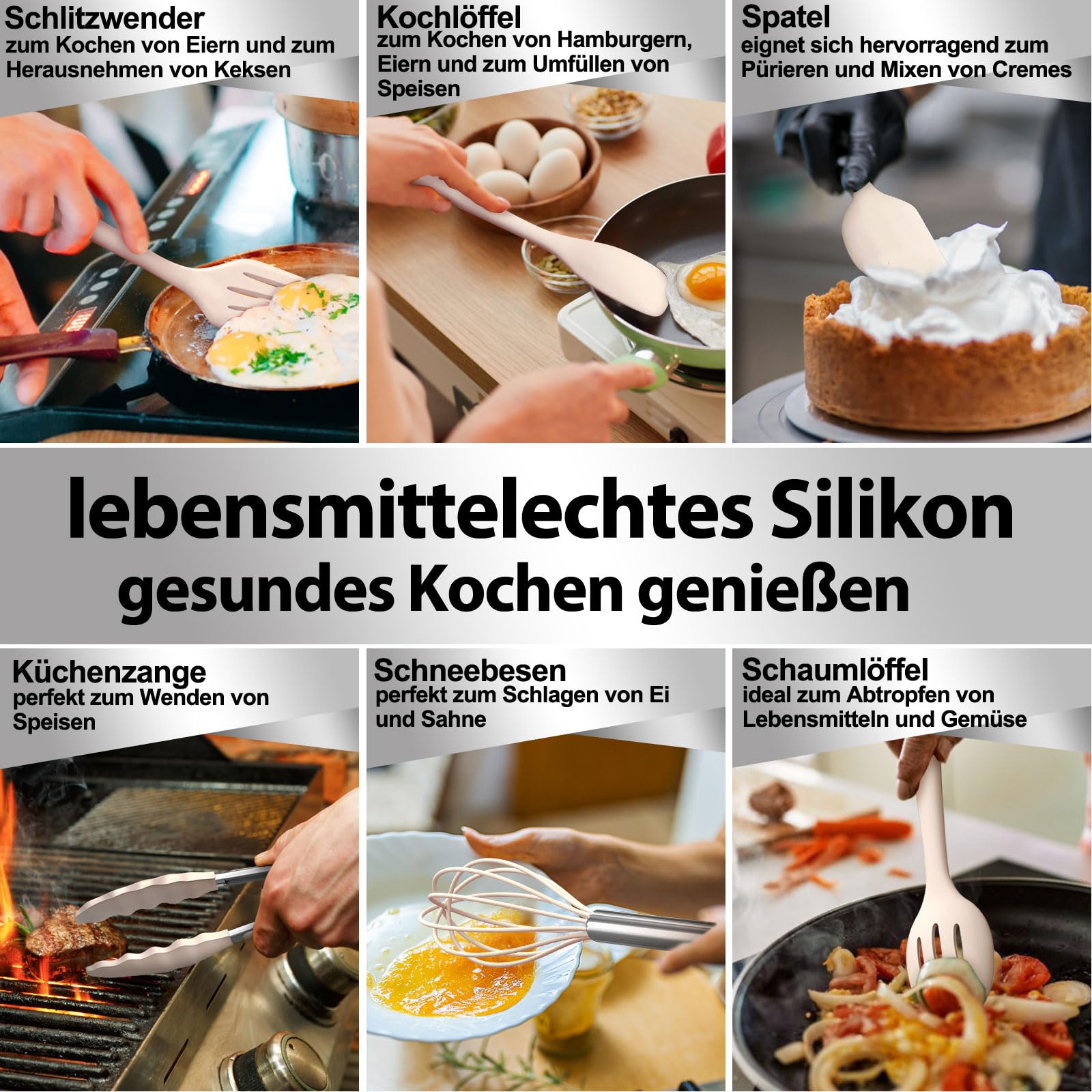 Set Utensili Cucina In Silicone 12 Pezzi - Resistente Al Calore Con Portautensili