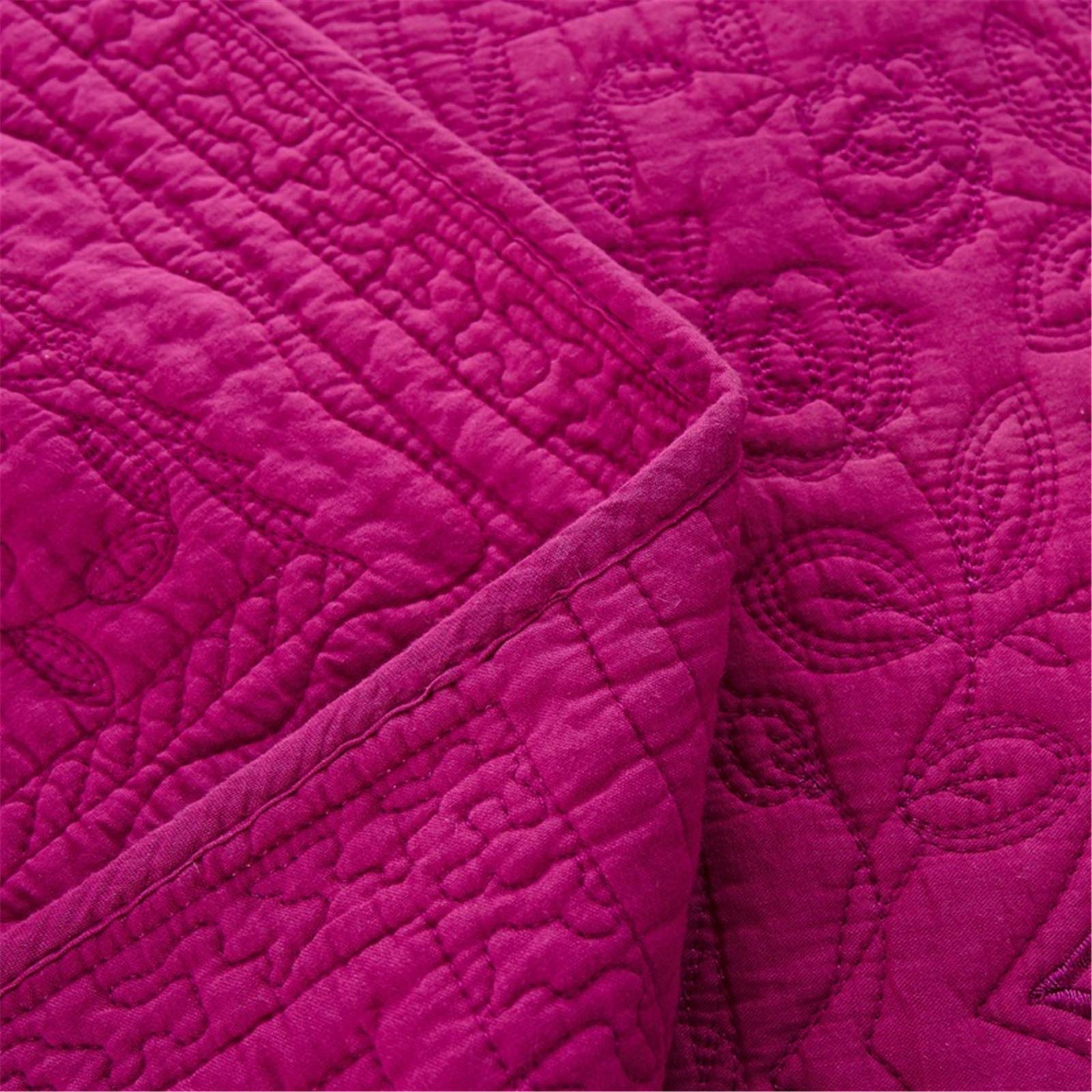 Quilt 3-teilige Tagesdecke Kinder-Baumwollbett-Fördersteppdecke Patchwork-Tagesdecke Quadratische Stickerei Sommerdecke für Doppelbett mit 2 Kissenbezügen,Rose Red,230 * 250CM Little Surprise