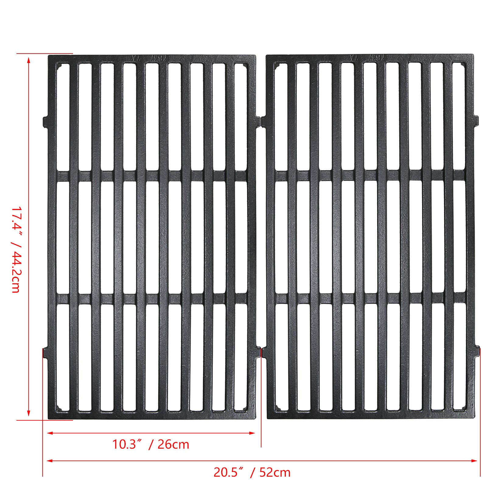 Denmay 7637 Grilles de Cuisson 44,5 x 26cm pour barbecues à gaz Weber Spirit E-210, E-220, S-210, S-220 Series（2013-2017, avec bouton de brûleur avant）